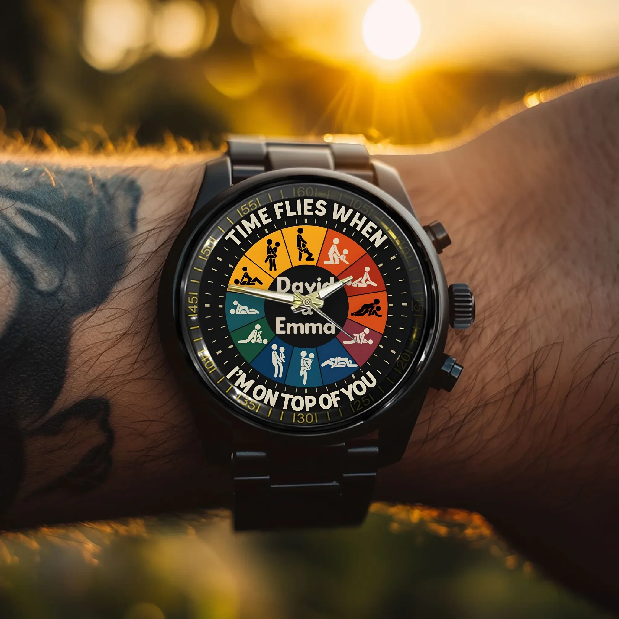Time Flies When I’m On Top Of You - Personalized Couple Hand Watch - Joliny