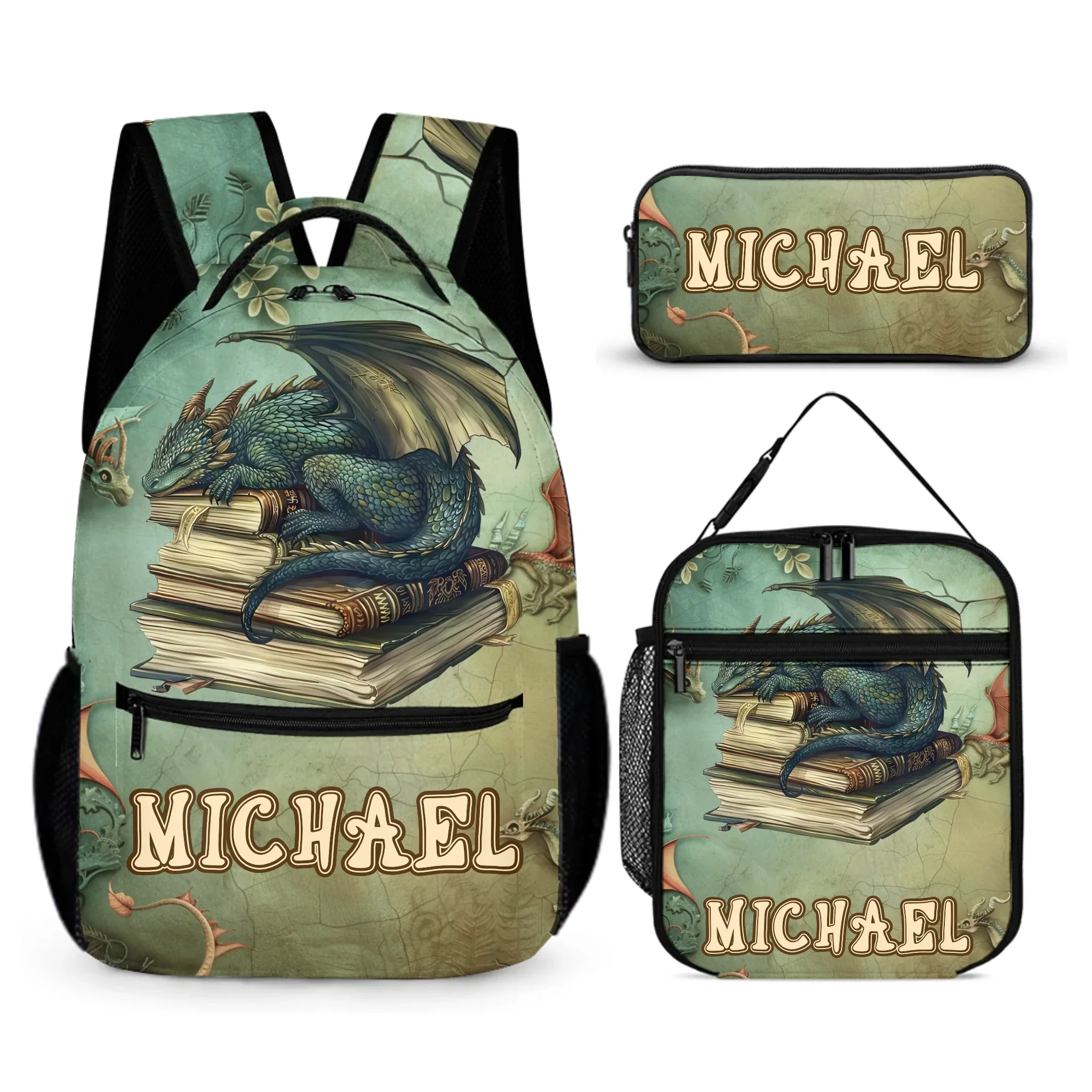 Personalized Name Custom Dragon Sleeping on Books Backpack - School Season Gift for the Dragon Loving Kid! - Joliny