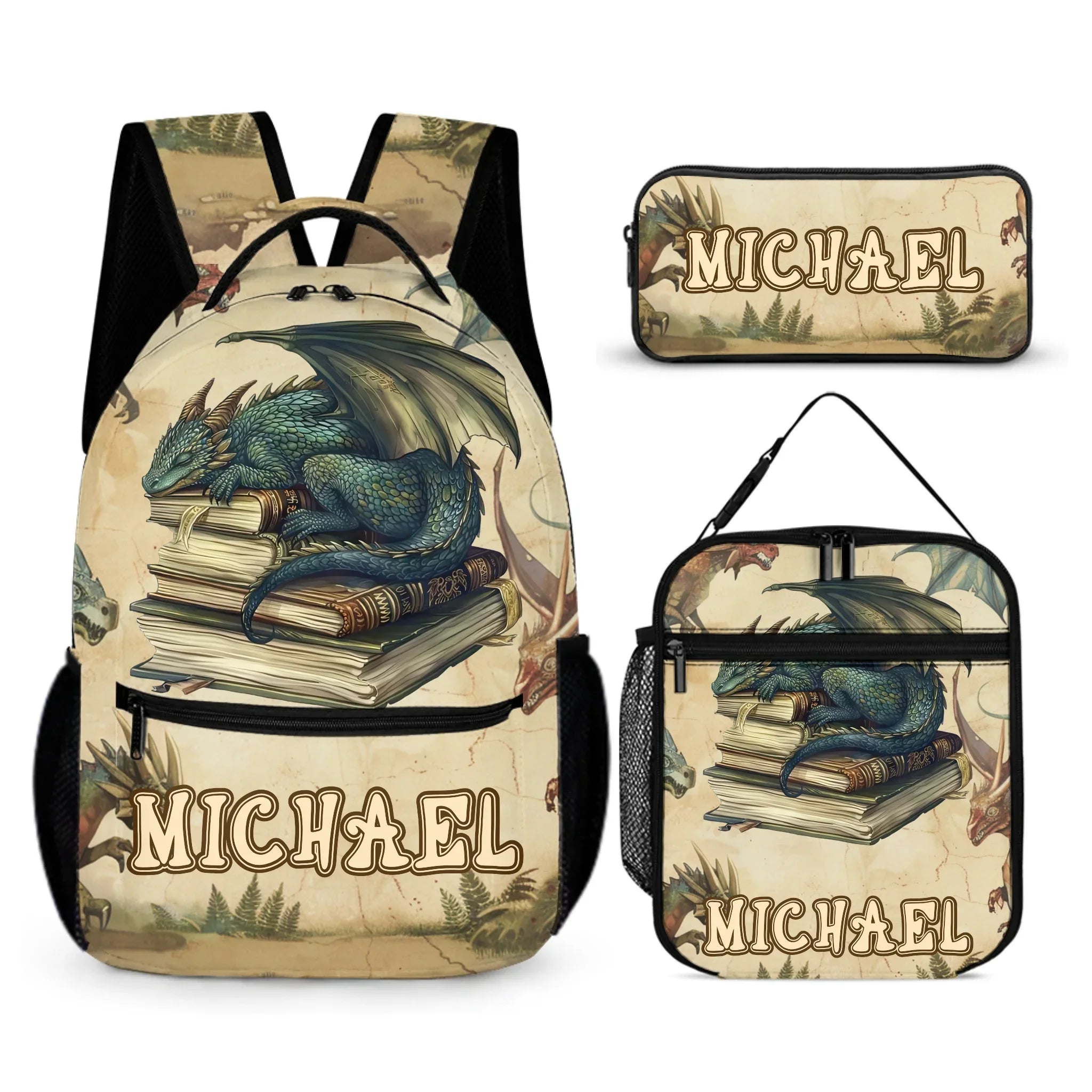 Personalized Name Custom Dragon Sleeping on Books Backpack - School Season Gift for the Dragon Loving Kid! - Joliny