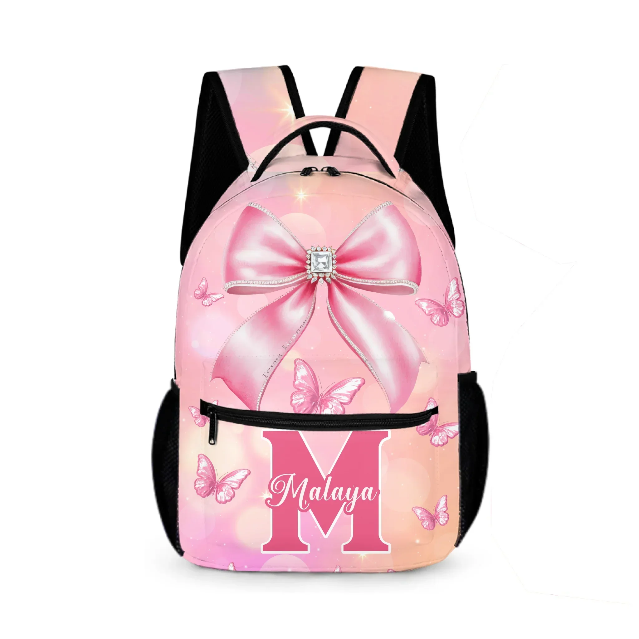 Pink Butterfly Pattern Name Customized Initials Customized Girl's Backpack - School Season Gift for Girls - Joliny