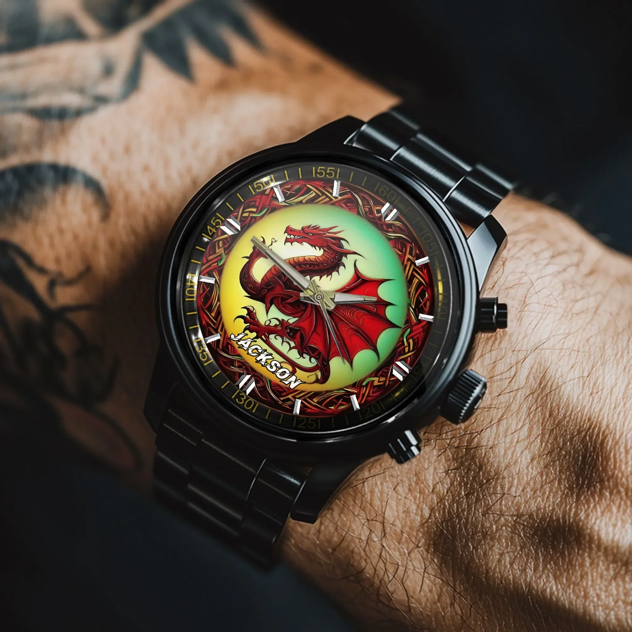 Mythical Red Dragon Watch: Customizable with Your Moniker - Joliny