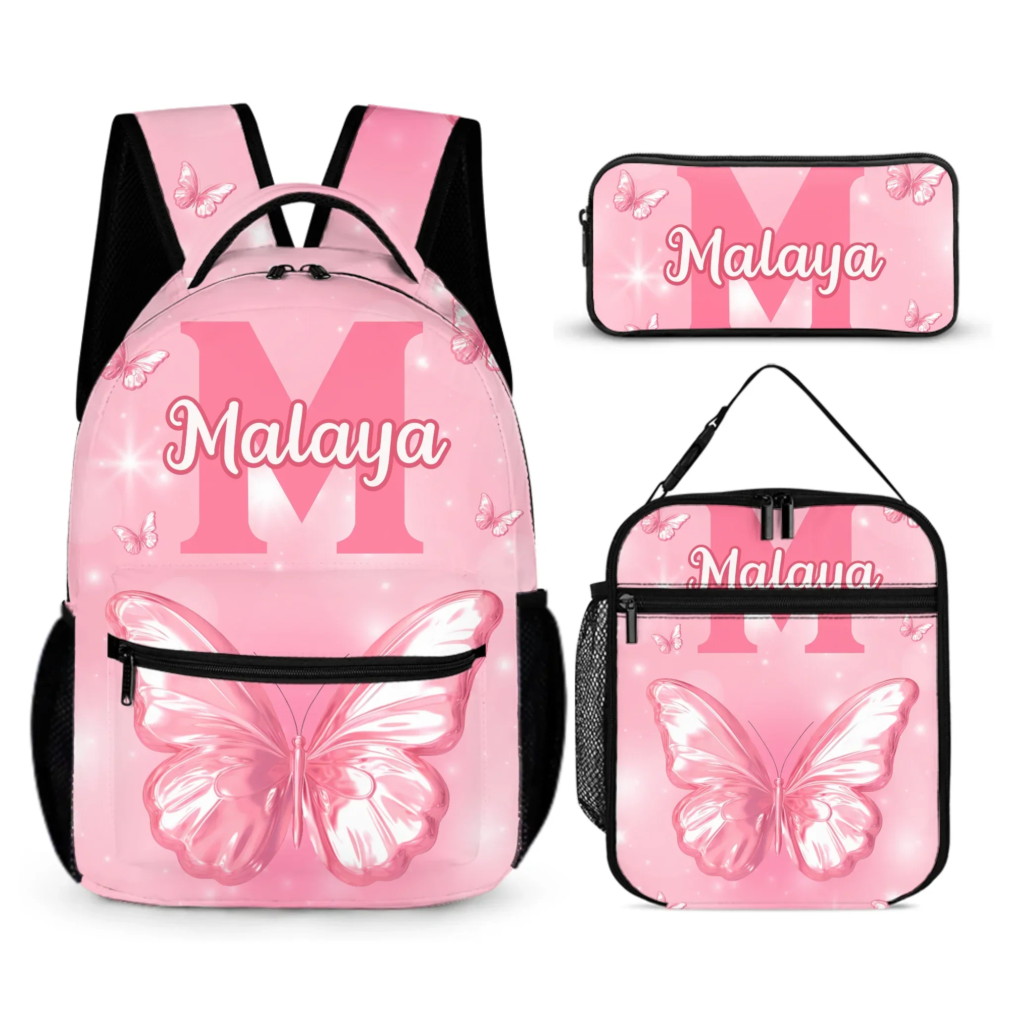 Pink Butterfly Pattern Name Customized Initials Customized Girl's Backpack - School Season Gift for Girls - Joliny