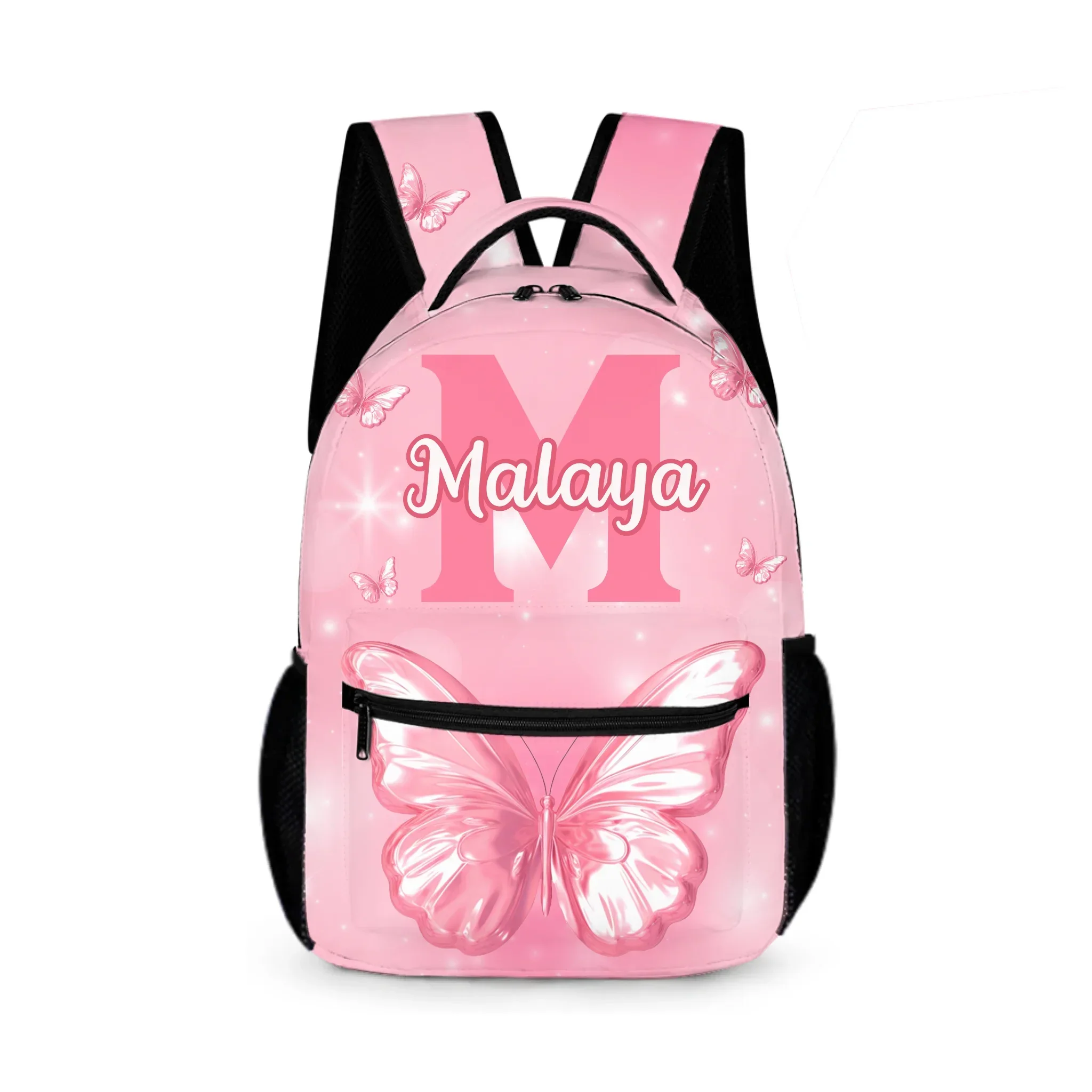 Pink Butterfly Pattern Name Customized Initials Customized Girl's Backpack - School Season Gift for Girls - Joliny