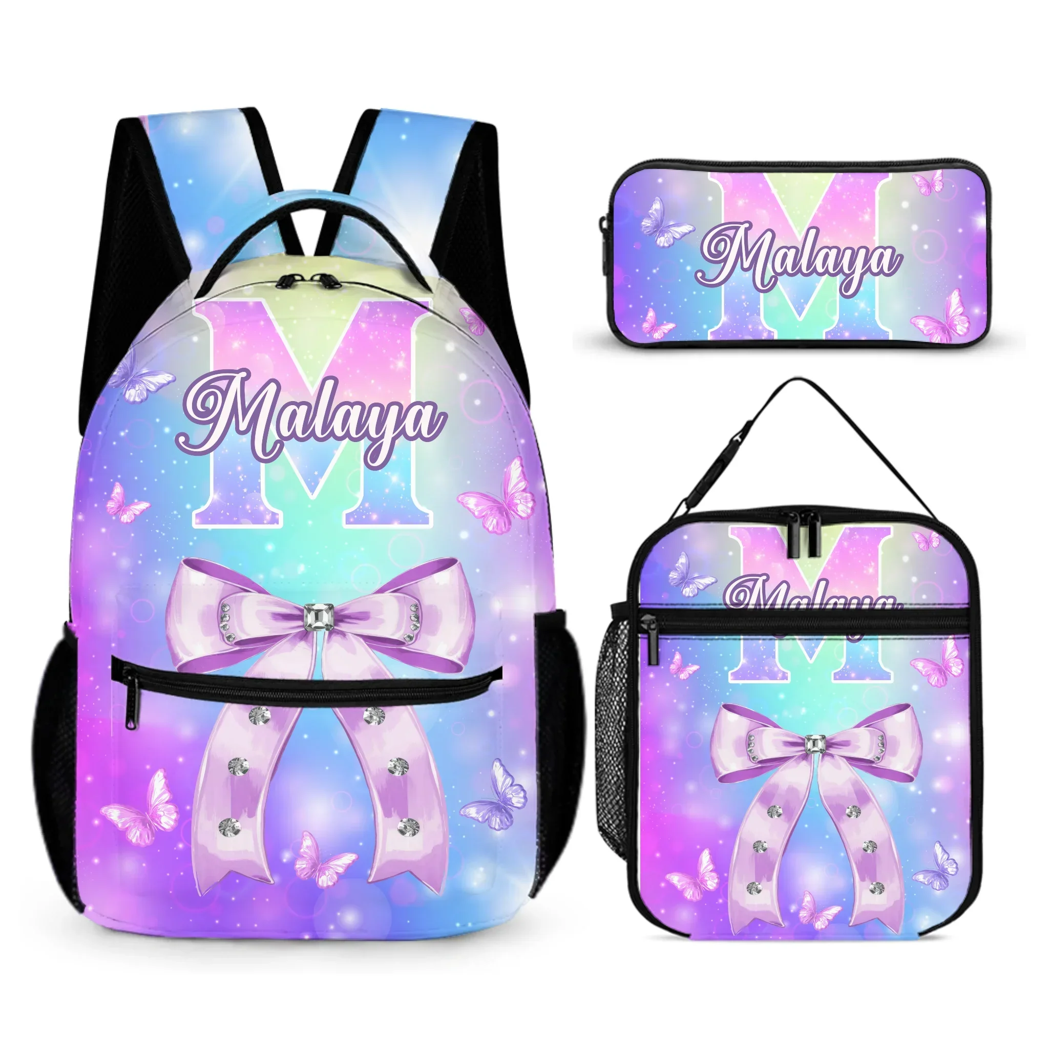 Pink Butterfly Pattern Name Customized Initials Customized Girl's Backpack - School Season Gift for Girls - Joliny