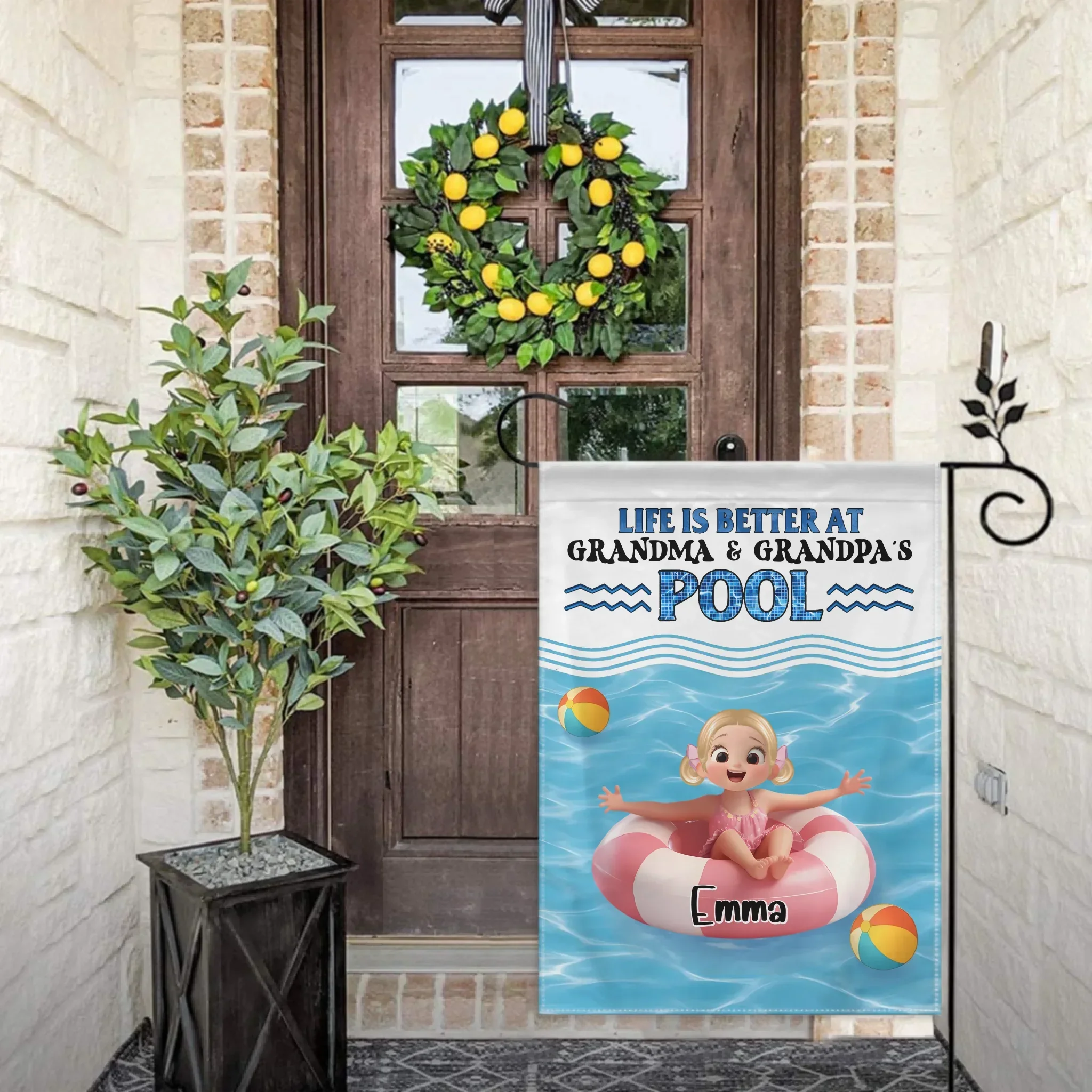 Life is Better at Grandma & Grandpa Pool Customized Flag - Personalized Garden Decoration - Joliny