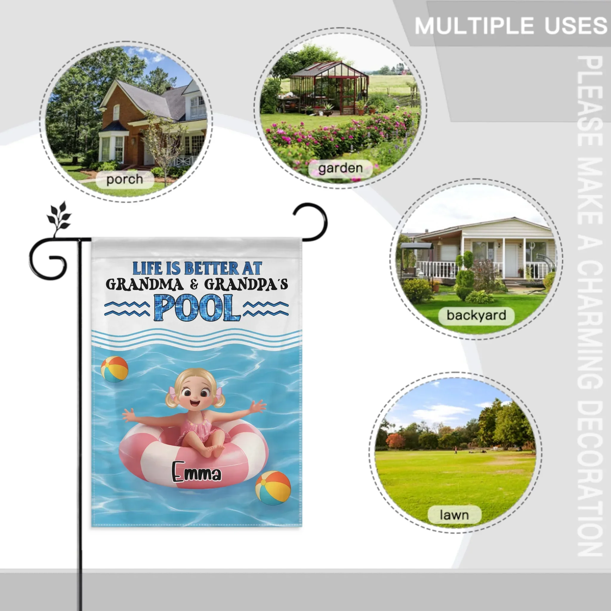 Life is Better at Grandma & Grandpa Pool Customized Flag - Personalized Garden Decoration - Joliny