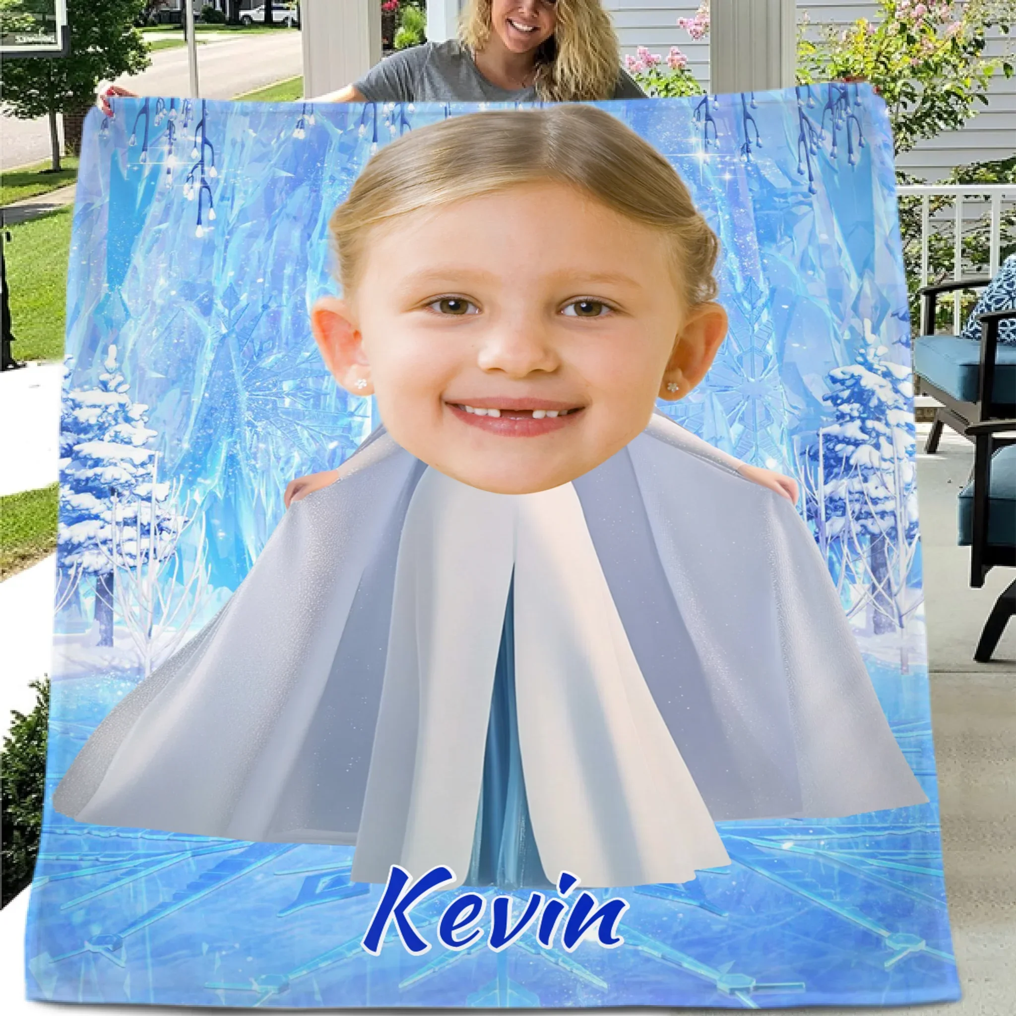 Custom Elsa Princess Blanket - Ice Themed Blanket with Personalized Name - Gifts for Girl,Children,Daughter - Joliny