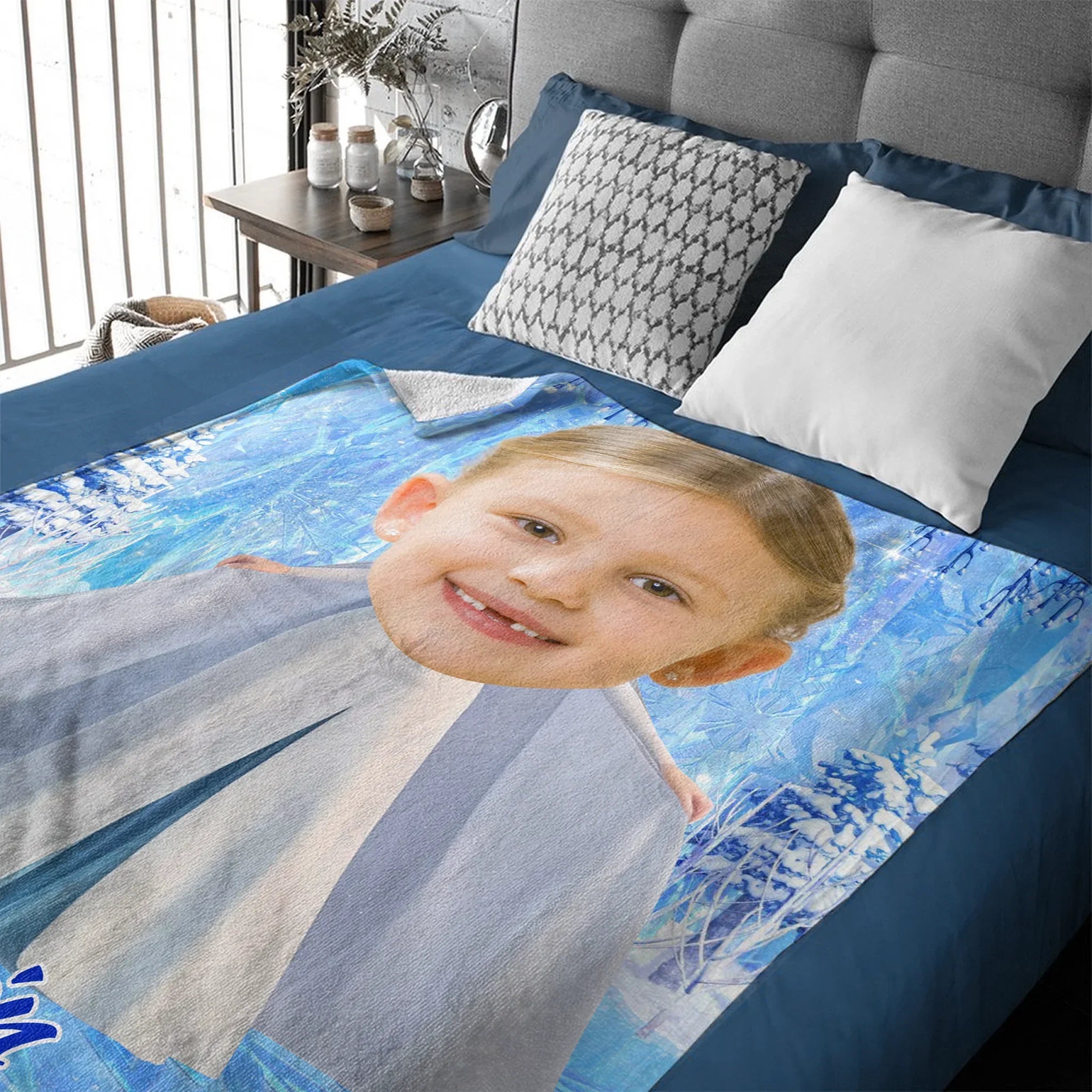 Custom Elsa Princess Blanket - Ice Themed Blanket with Personalized Name - Gifts for Girl,Children,Daughter - Joliny