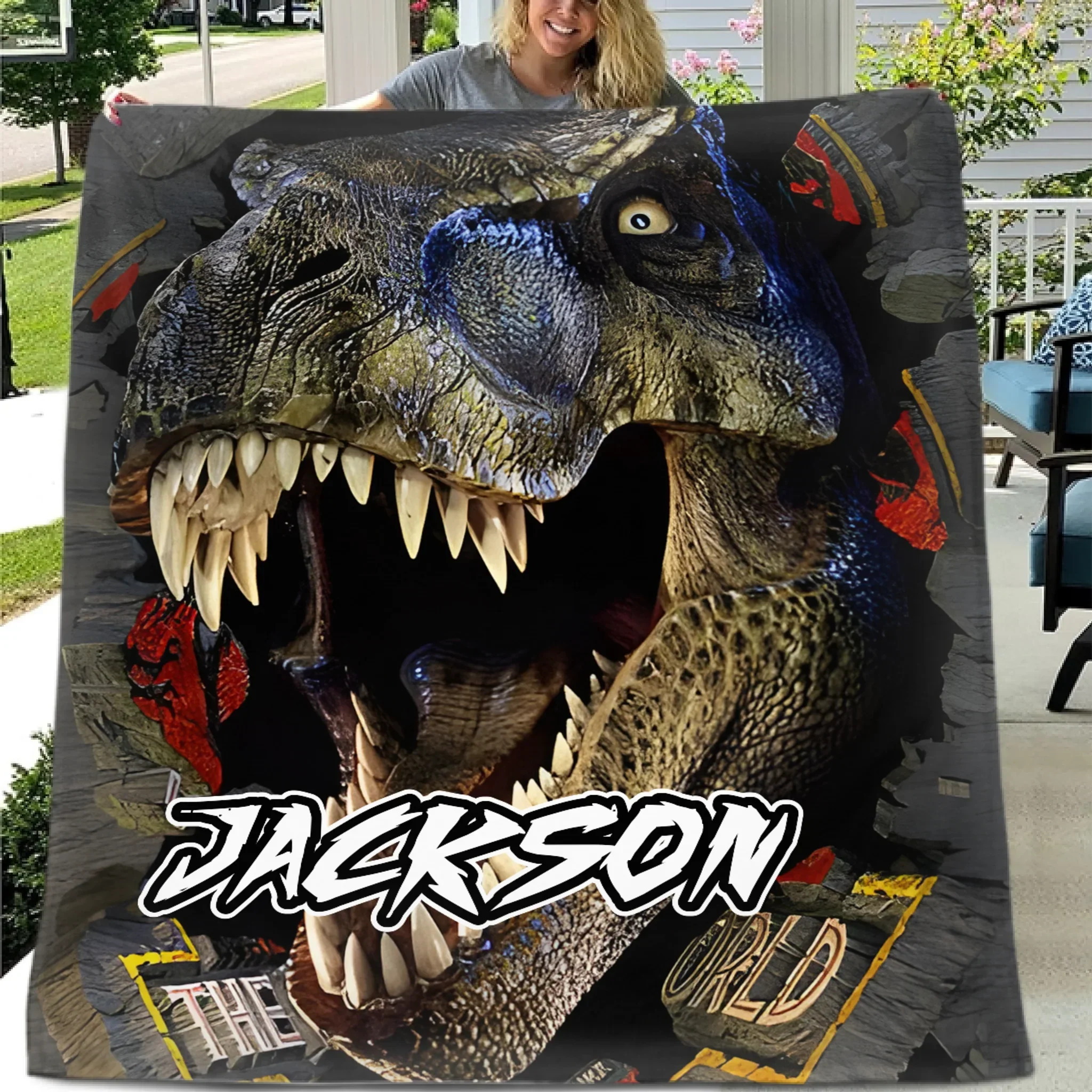 Powerful Dinosaur Customized Blanket- Personalized Name - Dinosaur Enthusiast Gift - Joliny