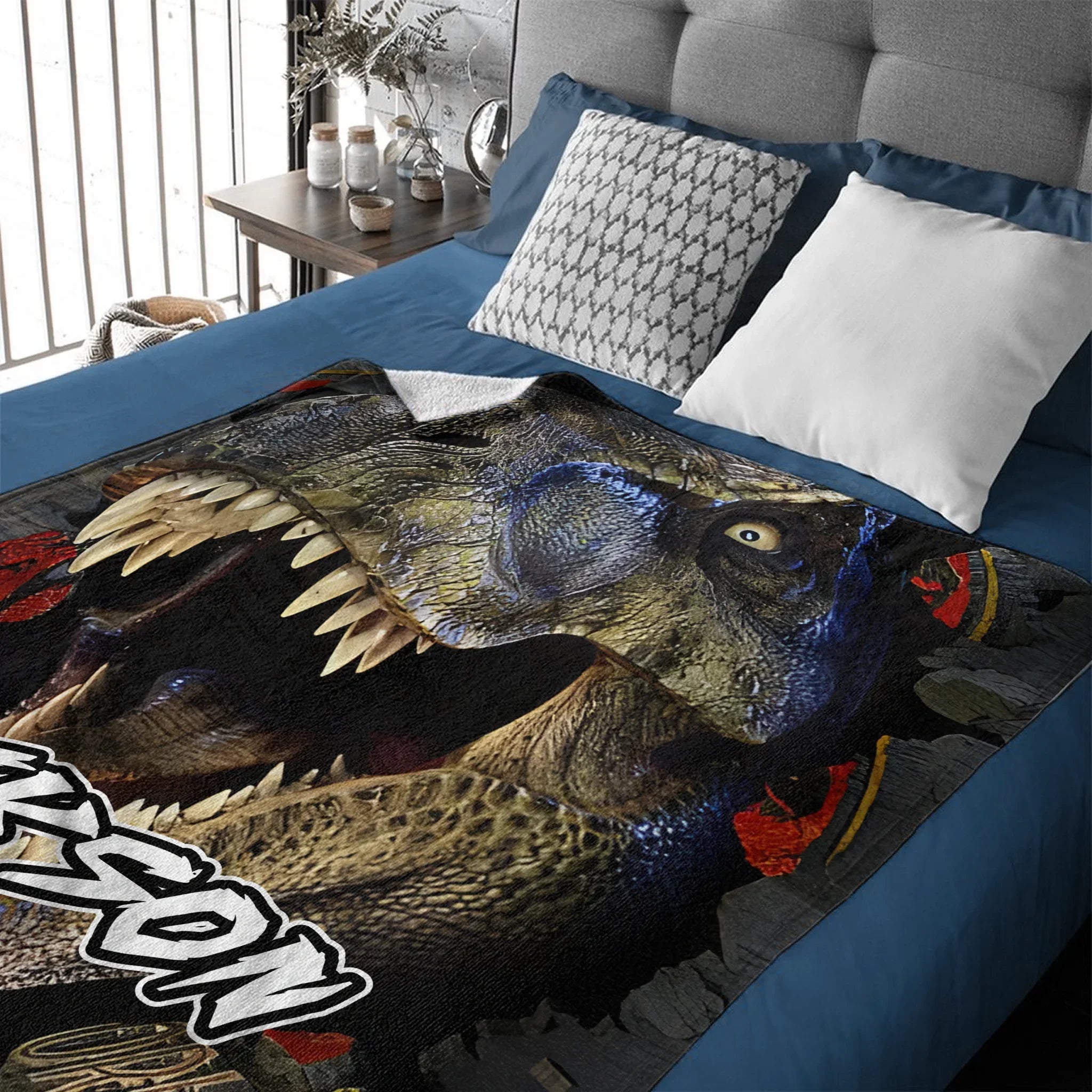 Powerful Dinosaur Customized Blanket- Personalized Name - Dinosaur Enthusiast Gift - Joliny