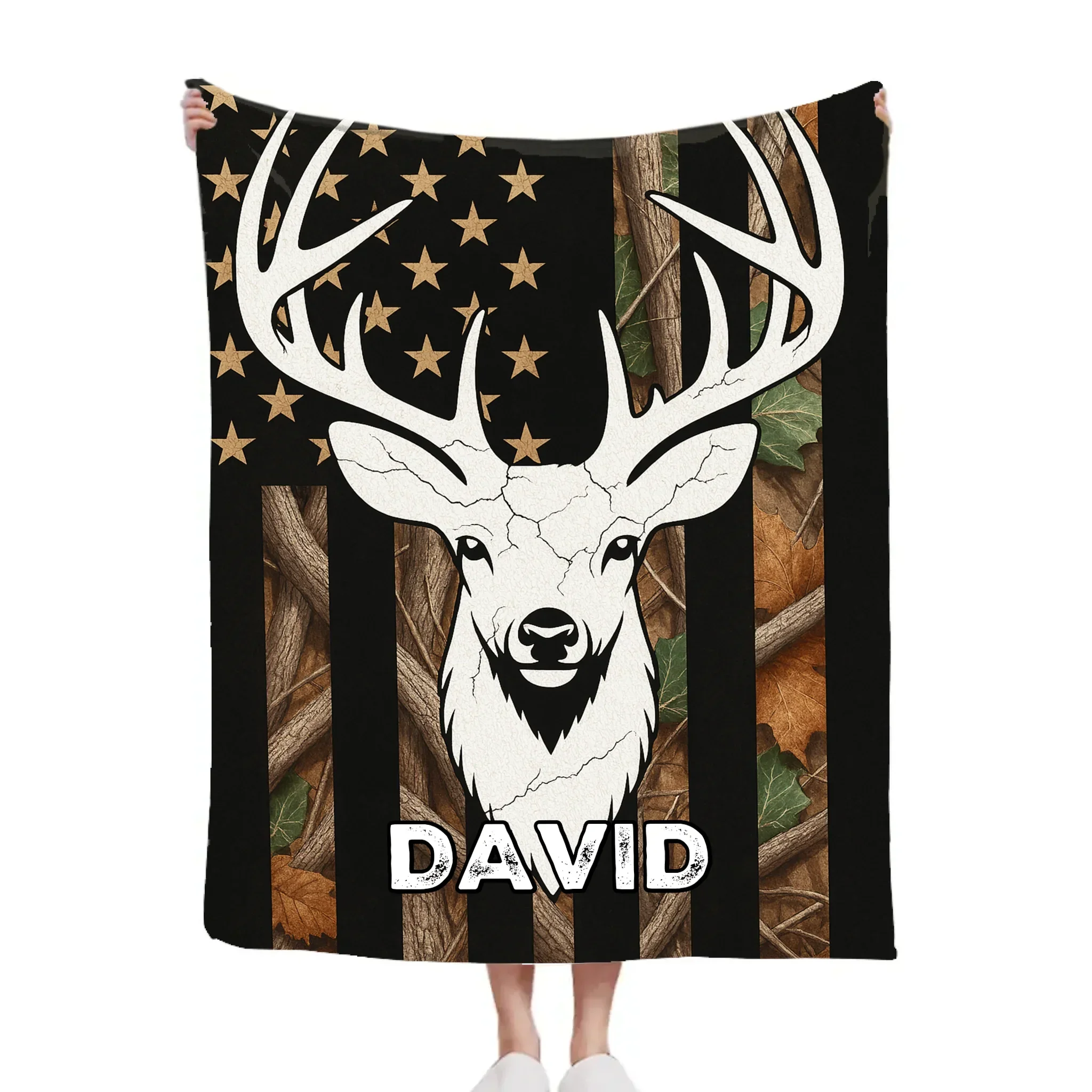 Deer Mix Flag Blanket - Personalized Name - Gift For Deer Lovers - Joliny