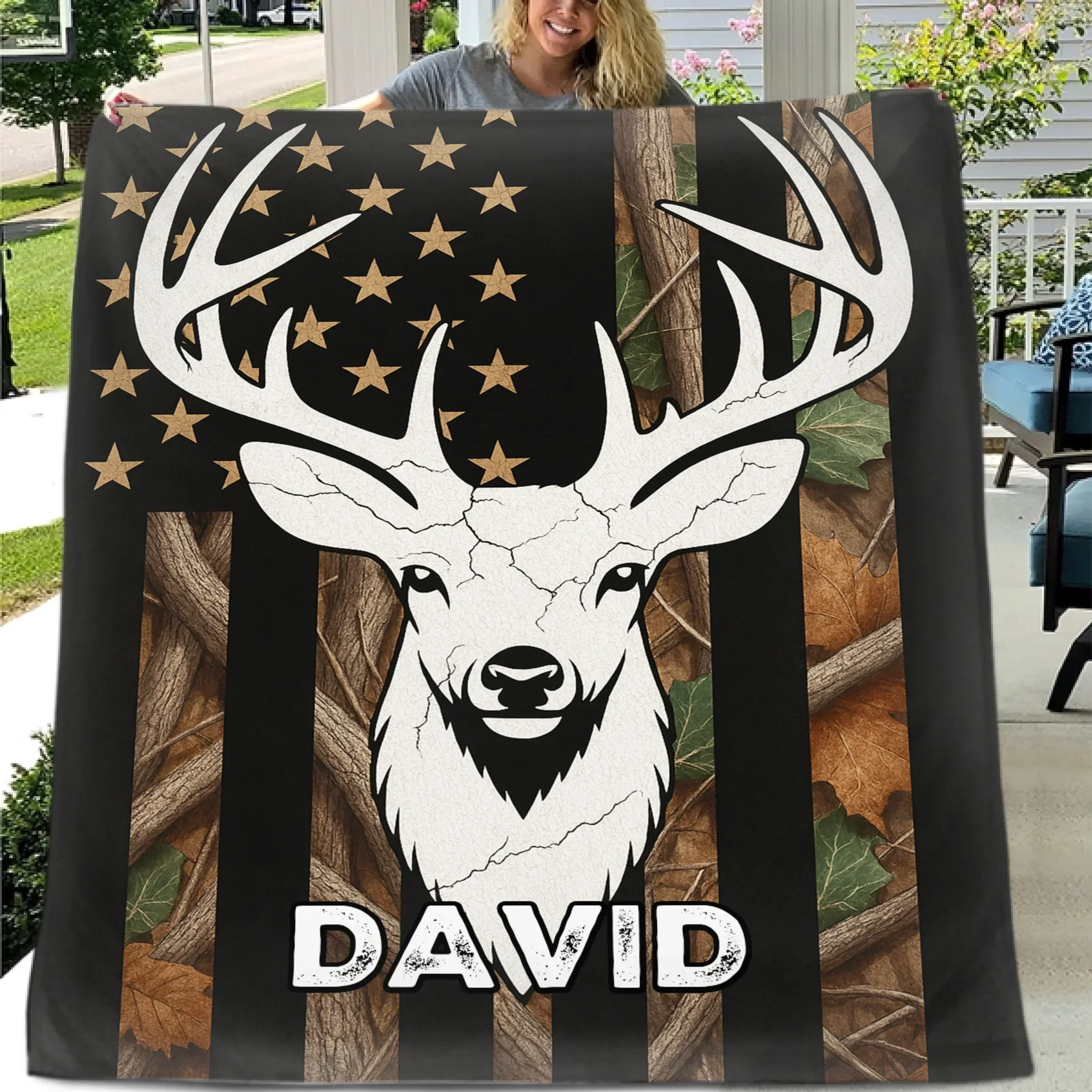 Deer Mix Flag Blanket - Personalized Name - Gift For Deer Lovers - Joliny