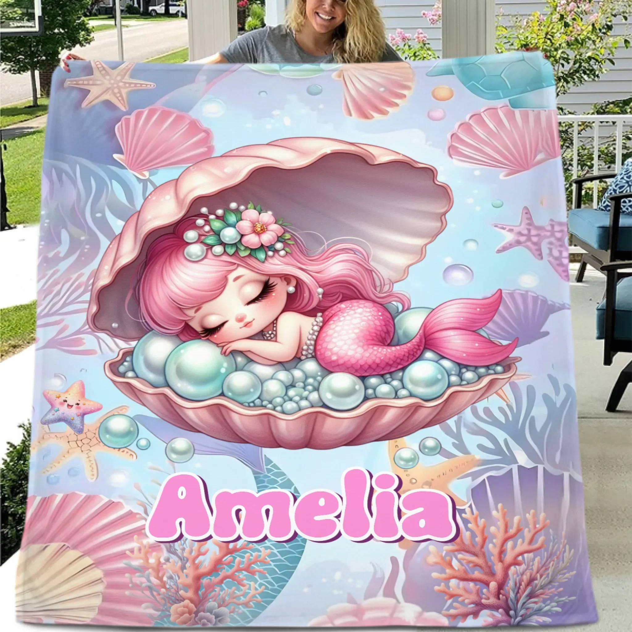 Treasure Baby Mermaid Custom Blanket - Personalized Mermaid - Gift For Mermaid lovers - Joliny
