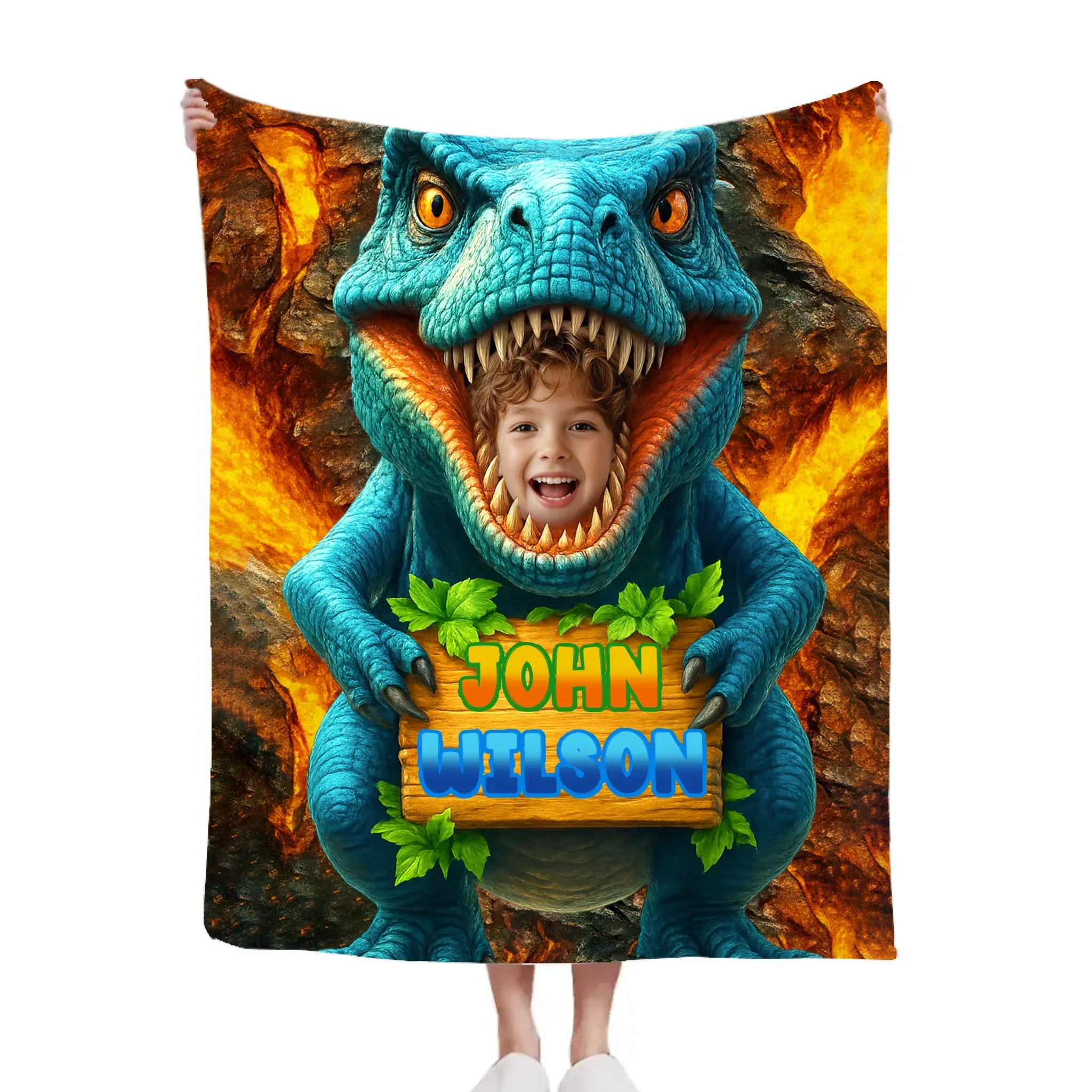 Personalized Name Custom Face Custom Dinosaur Shell Blanket - Joliny