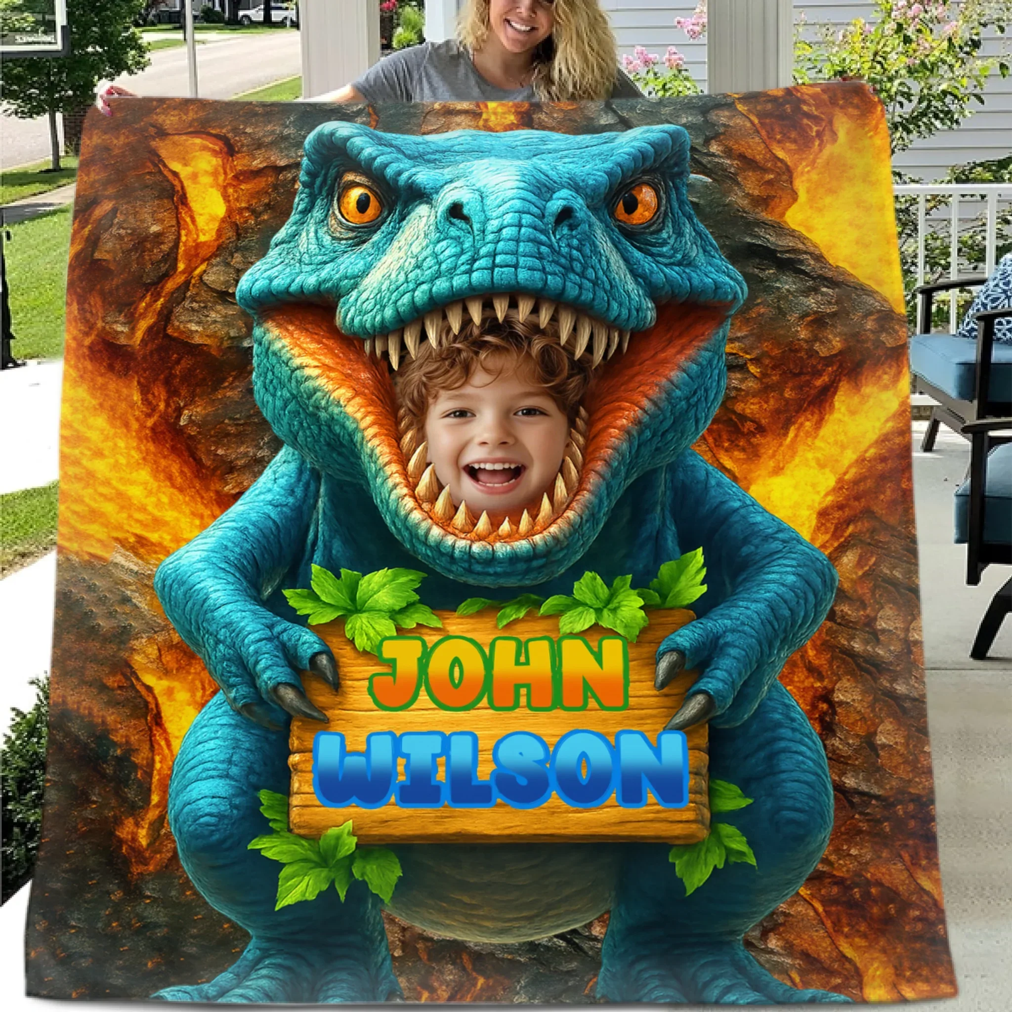Personalized Name Custom Face Custom Dinosaur Shell Blanket - Joliny