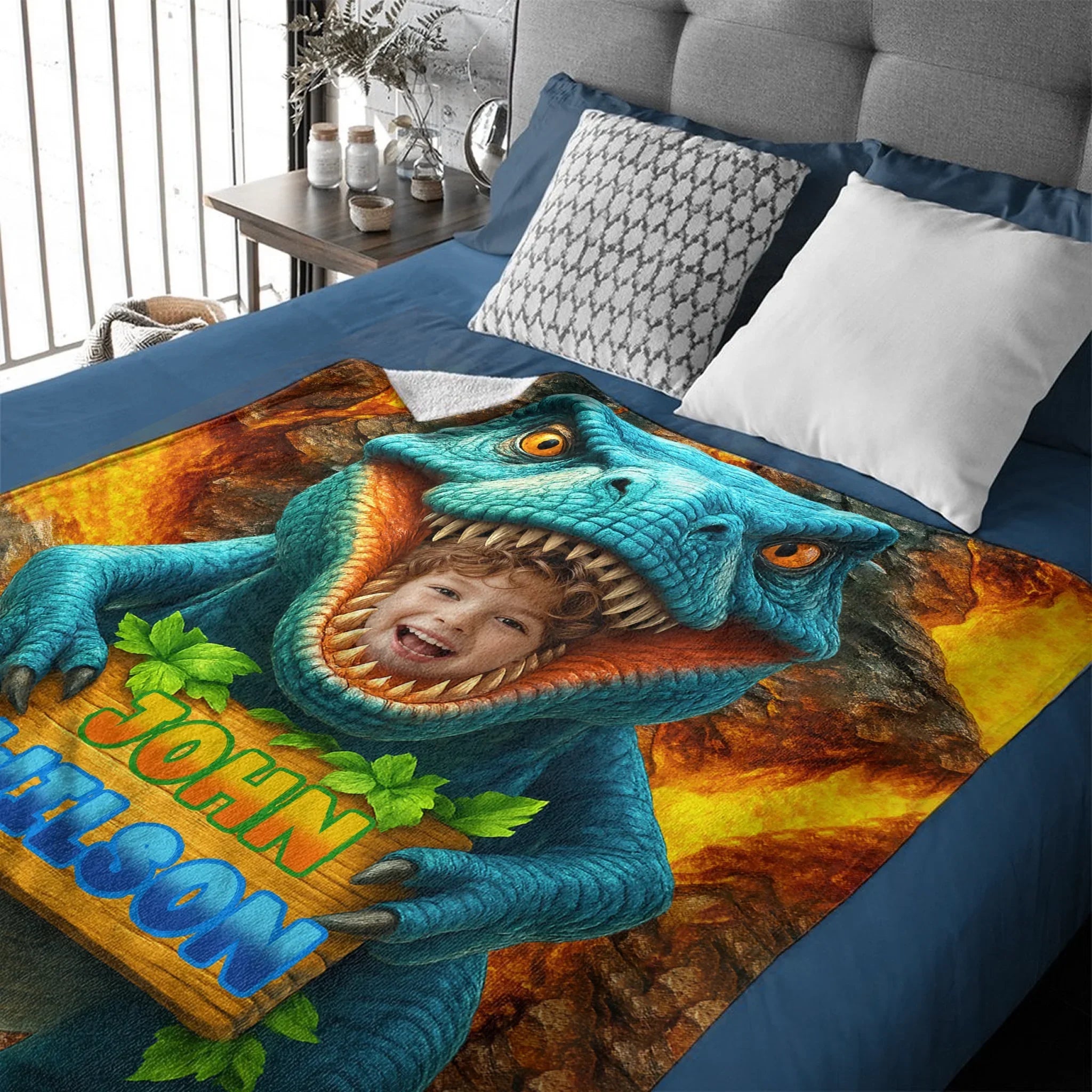 Personalized Name Custom Face Custom Dinosaur Shell Blanket - Joliny