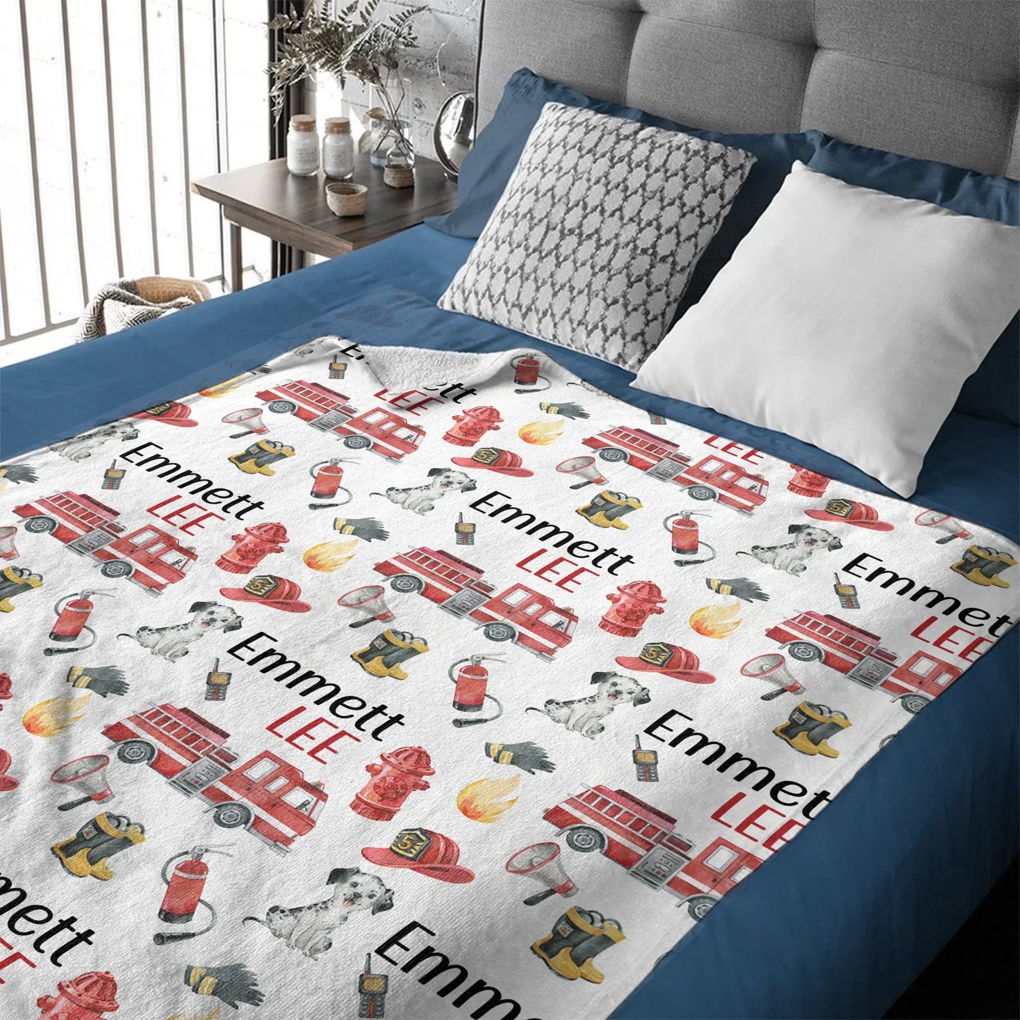 Fire Truck - Personalised Blanket With Name - A Gift For Family,Kids - Joliny