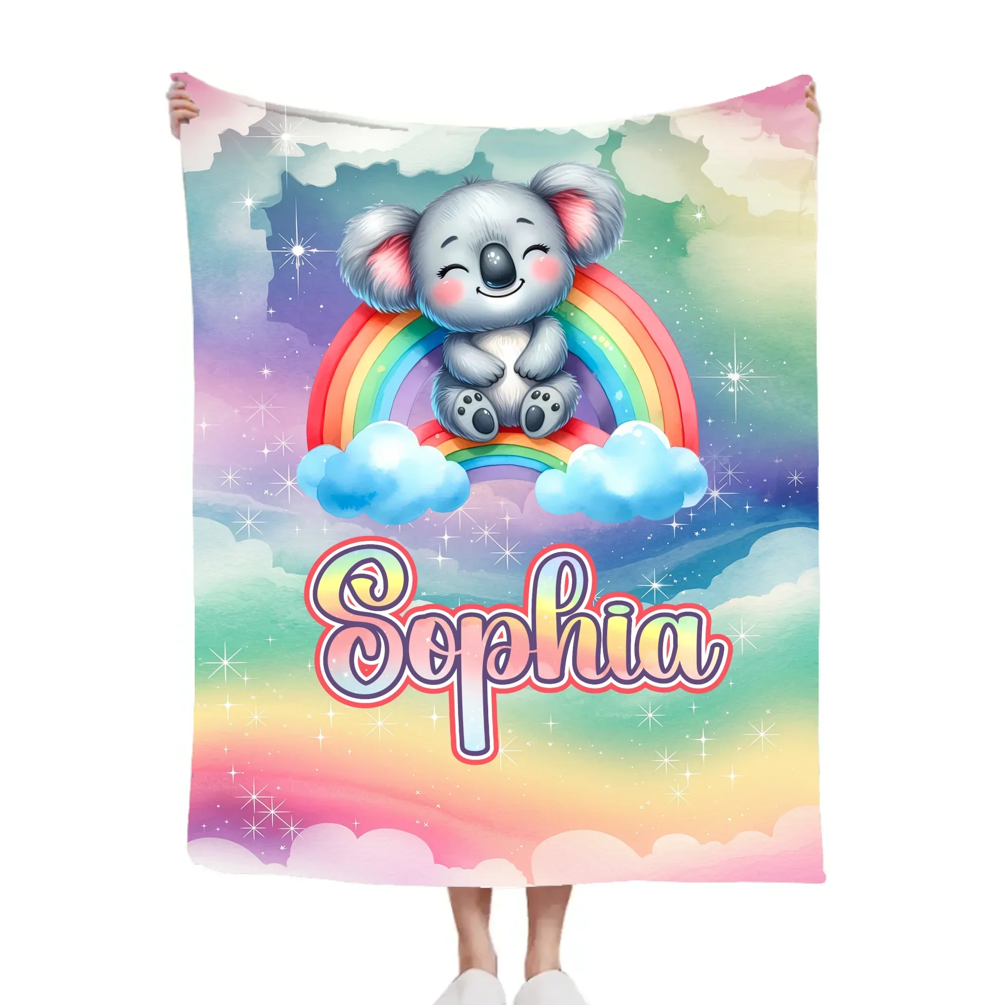 The Dreaming Koala On The Rainbow Custom Blanket - Personalized Name - Start The School Season