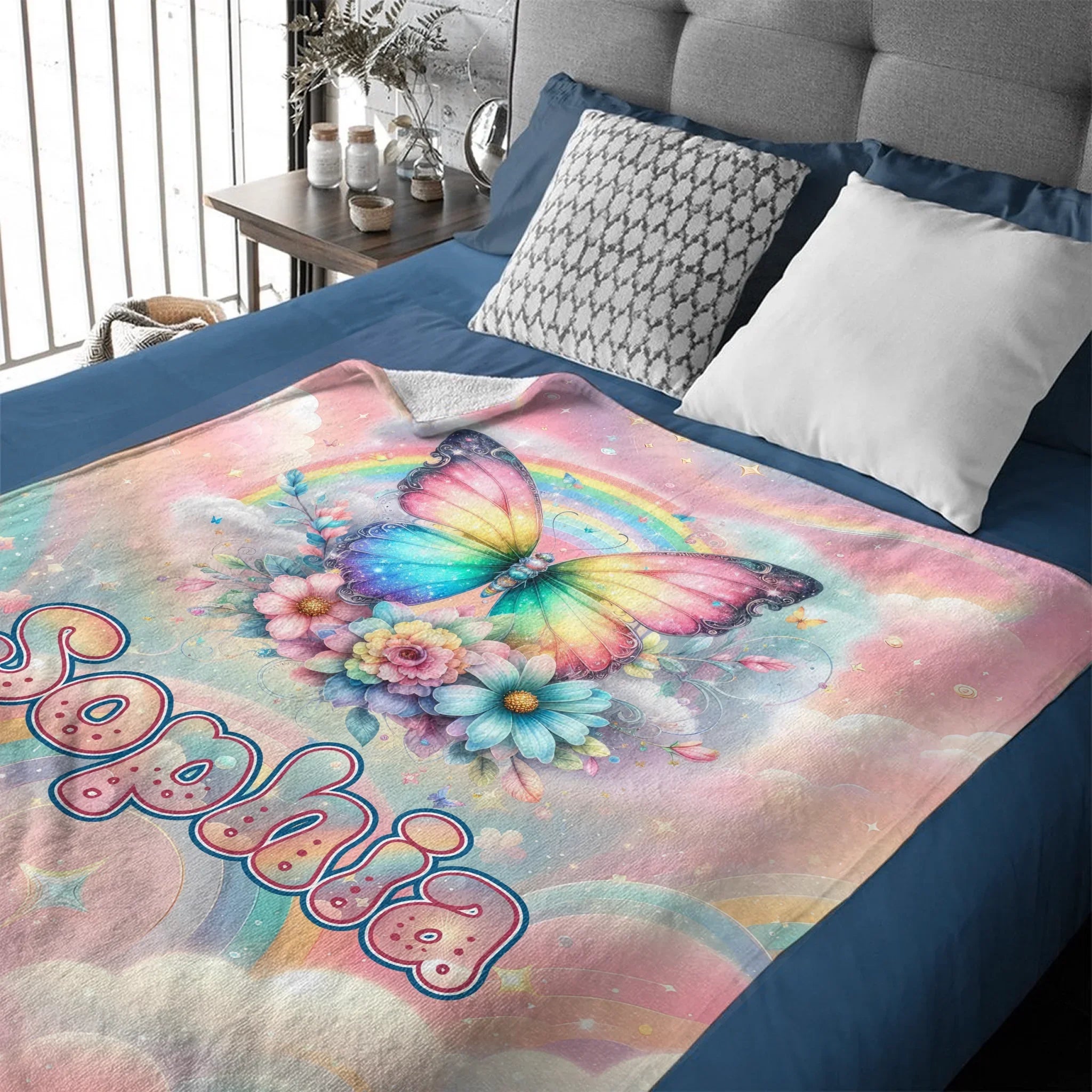 Customized Colorful Butterfly Blanket - Personalized Name - Gift For Butterfly Lovers