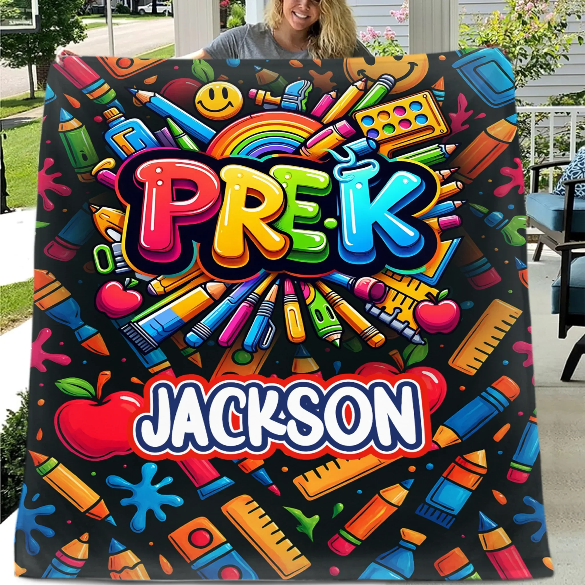 Colorful Graffiti Blanket - Customized Name And Grade - New Semester Gifts