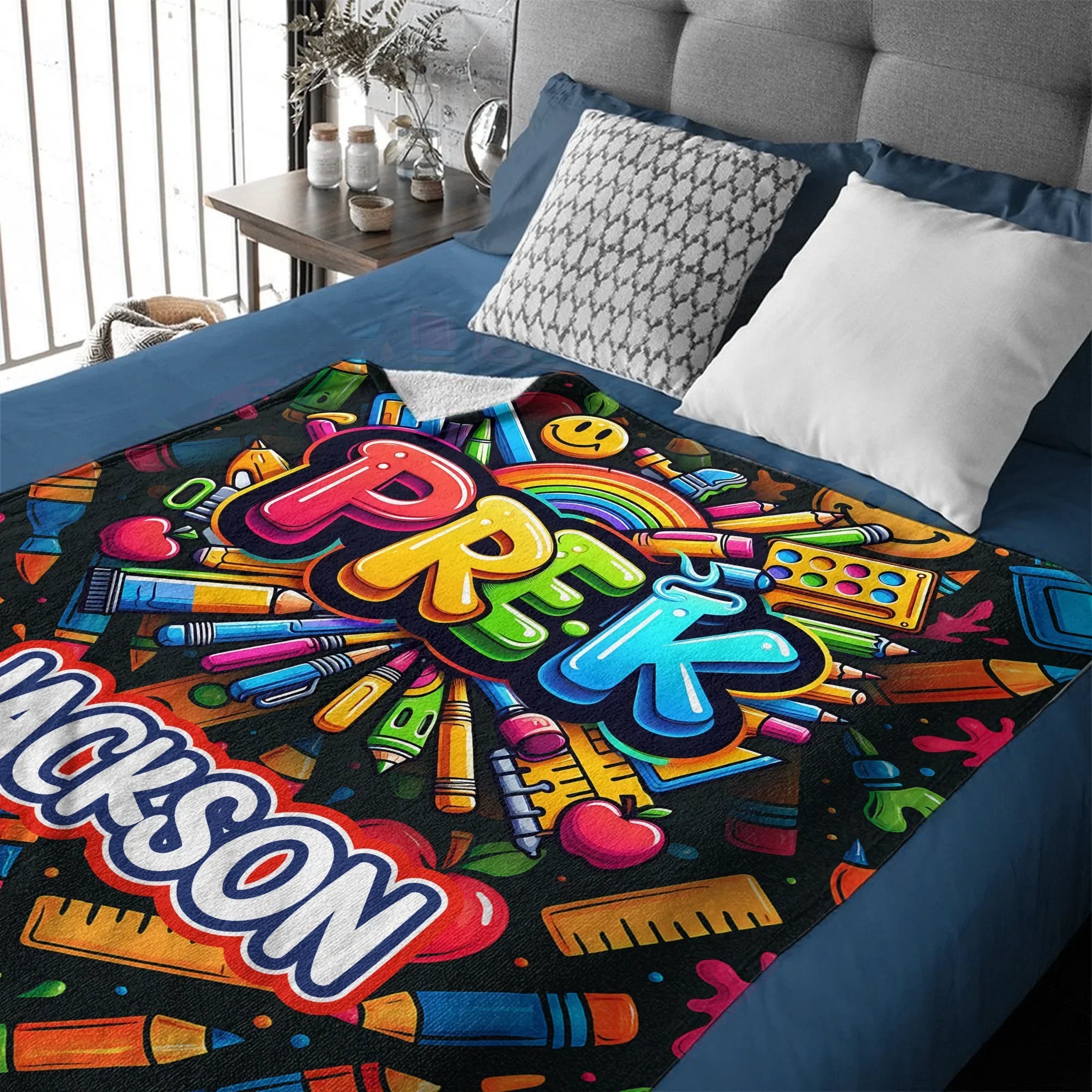 Colorful Graffiti Blanket - Customized Name And Grade - New Semester Gifts