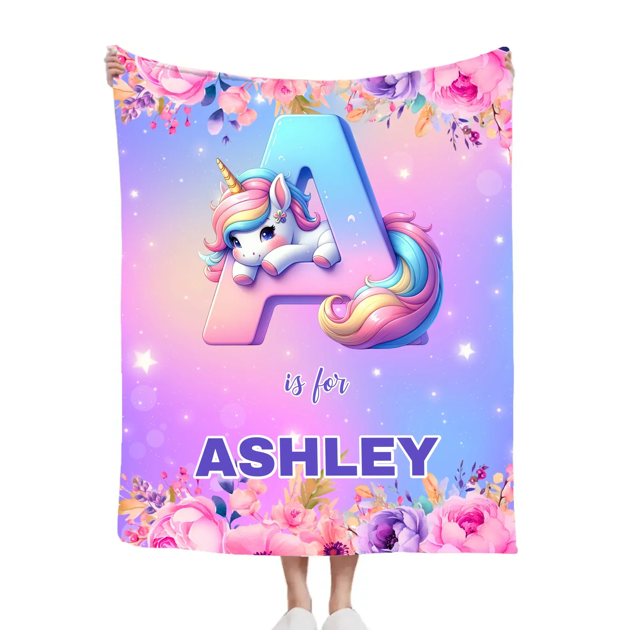 Flower Unicorn Custom Blanket - Personalized Initial and Name - Fashionable Items