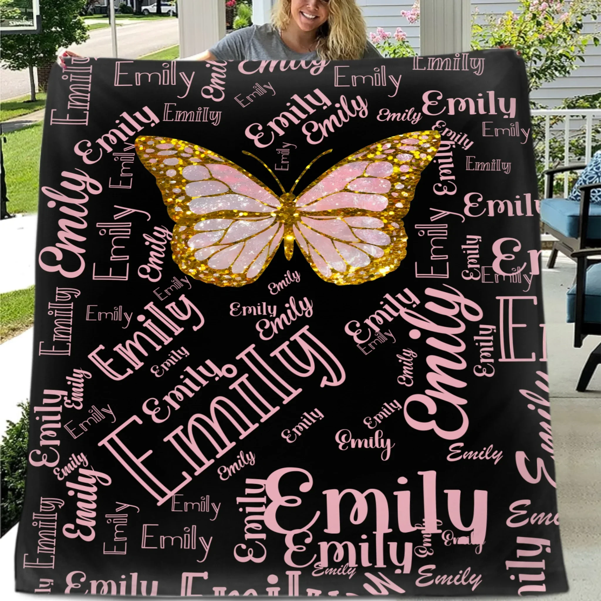 Flashing Butterfly Custom Blanket - Personalized Name And Color - Exquisite Gift for Butterfly Lovers