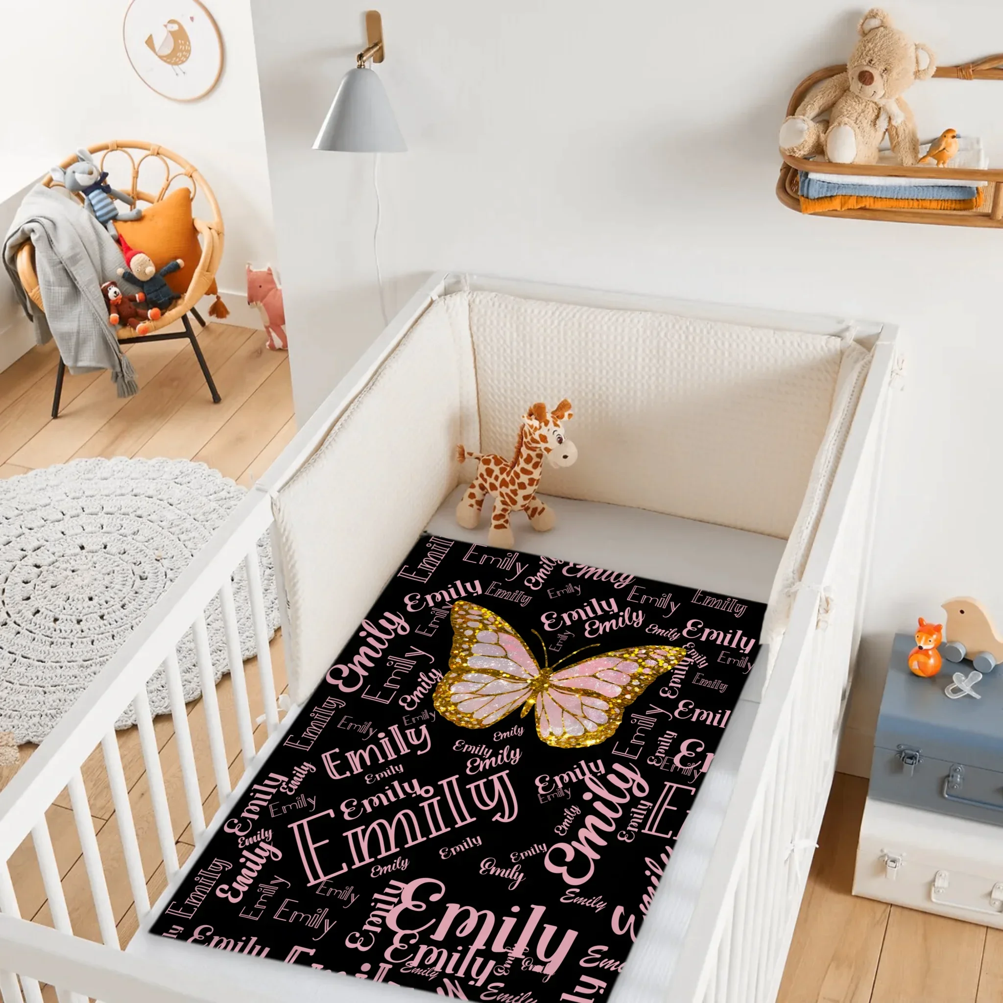 Flashing Butterfly Custom Blanket - Personalized Name And Color - Exquisite Gift for Butterfly Lovers