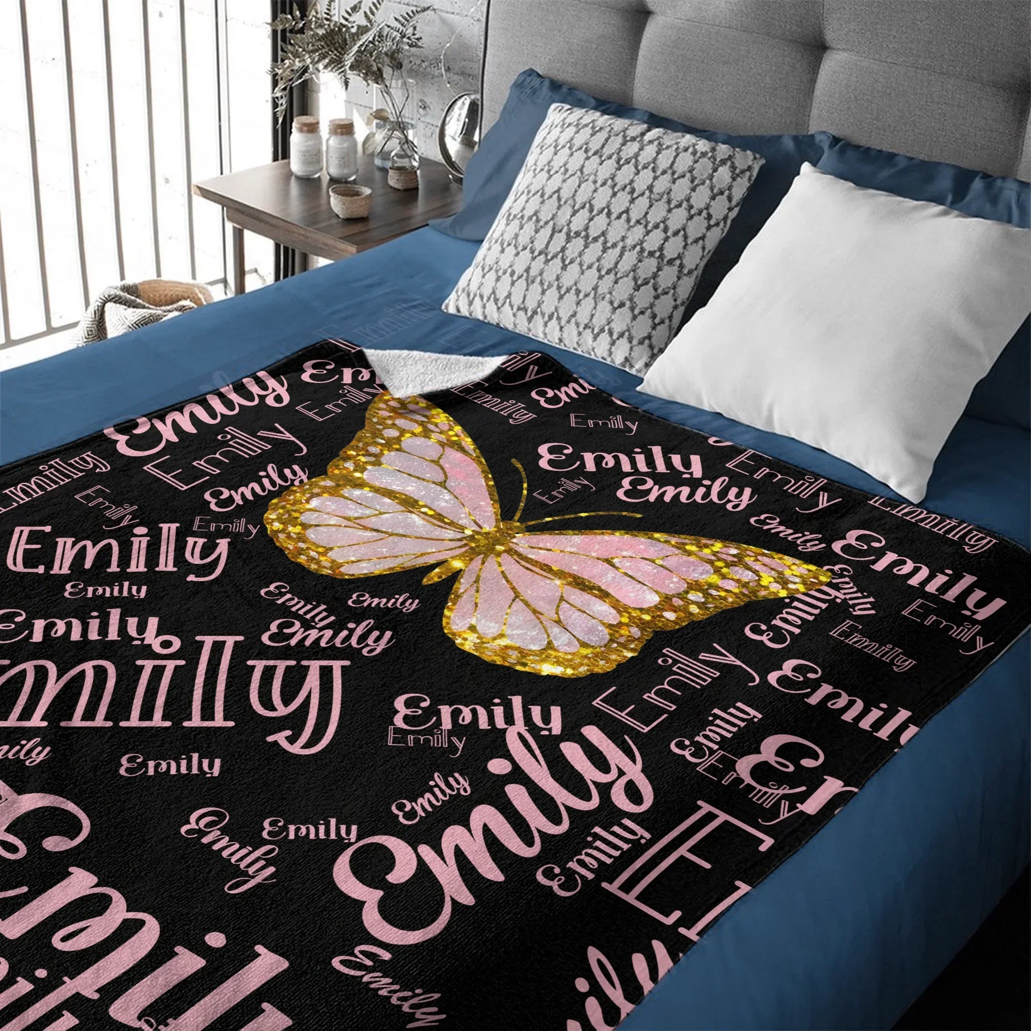 Flashing Butterfly Custom Blanket - Personalized Name And Color - Exquisite Gift for Butterfly Lovers