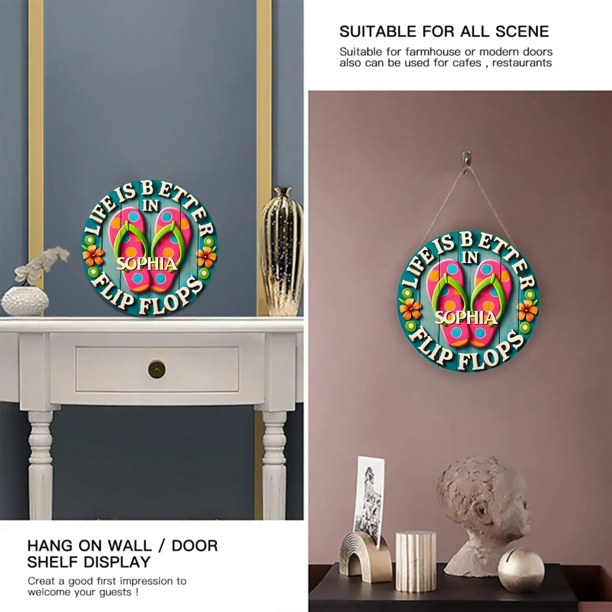 Life Is Better In Flip Flops Customized Door Plate - Personalized Name Wooden Sign