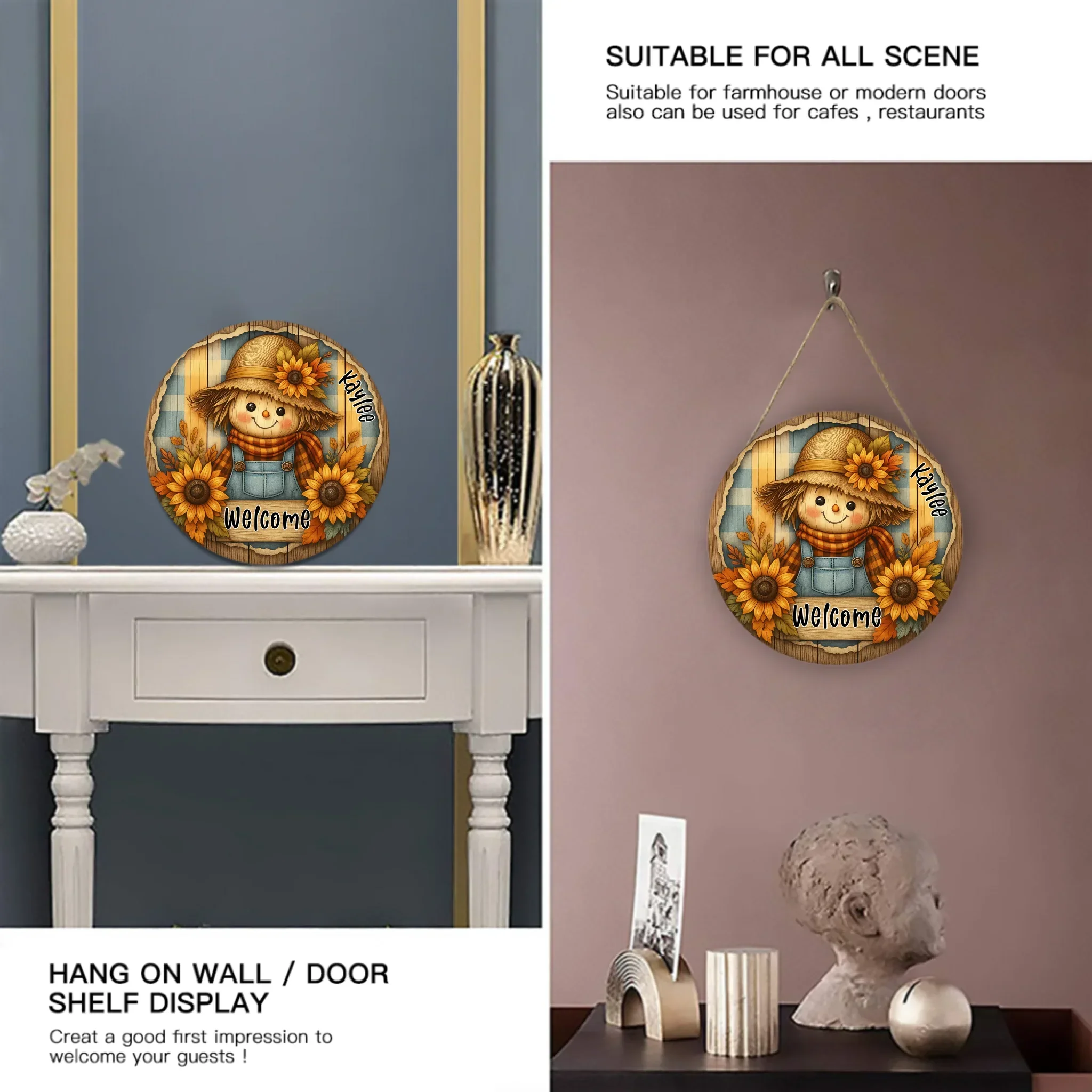 The Straw Girl Customized Door Plate- Personalized Text Wooden Sign - Exquisite House Decoration