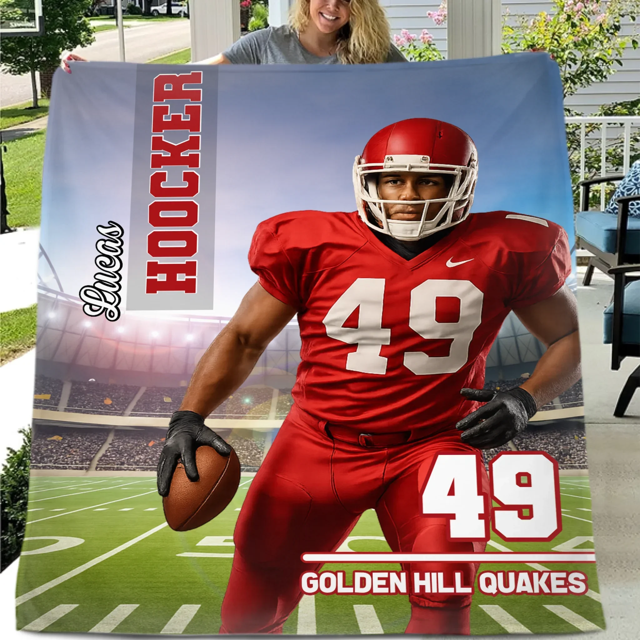 Personalized Football Player Photo Blanket Custom American Football Blanket Boys Football Blanket, Sport Blanket, Football Team Gift