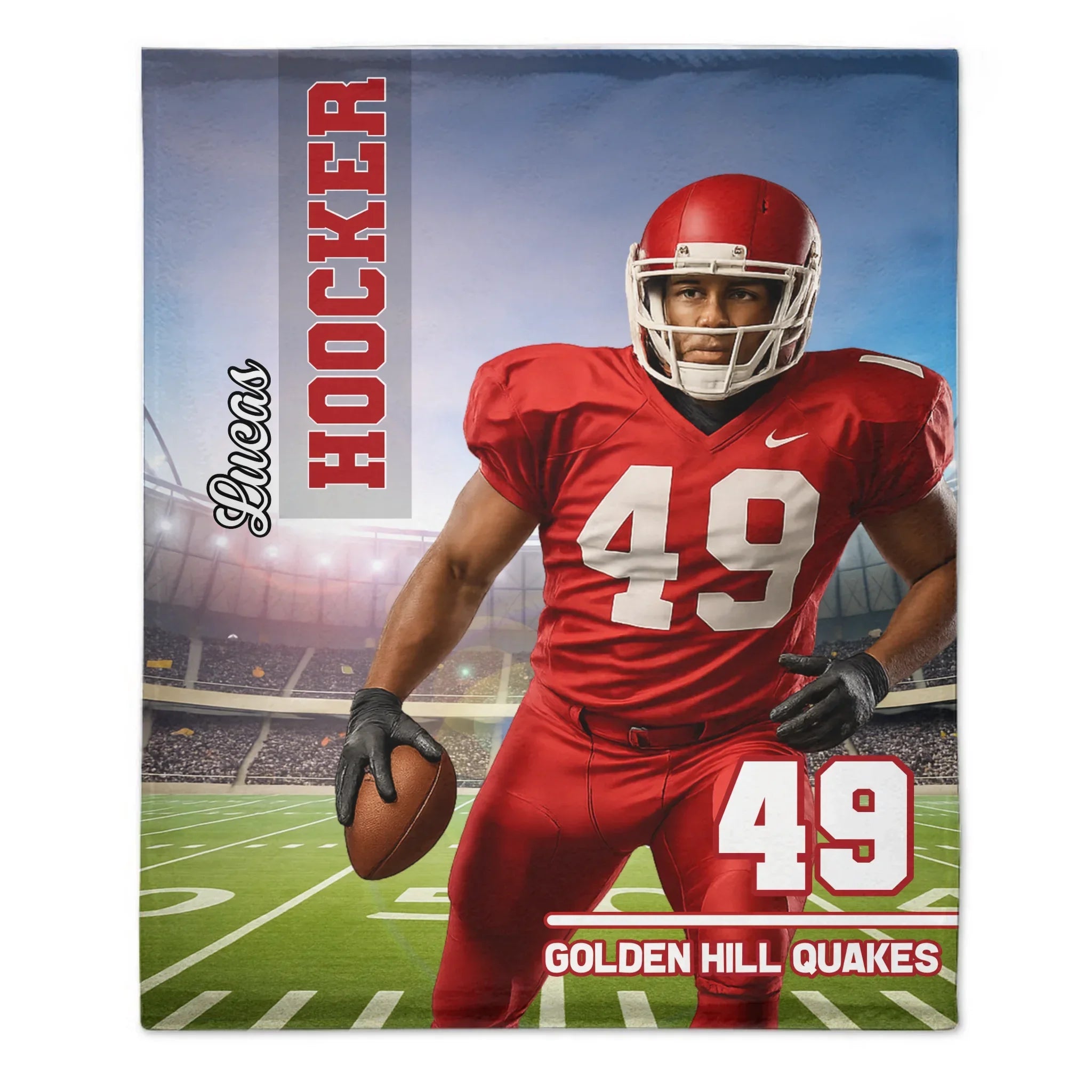Personalized Football Player Photo Blanket Custom American Football Blanket Boys Football Blanket, Sport Blanket, Football Team Gift