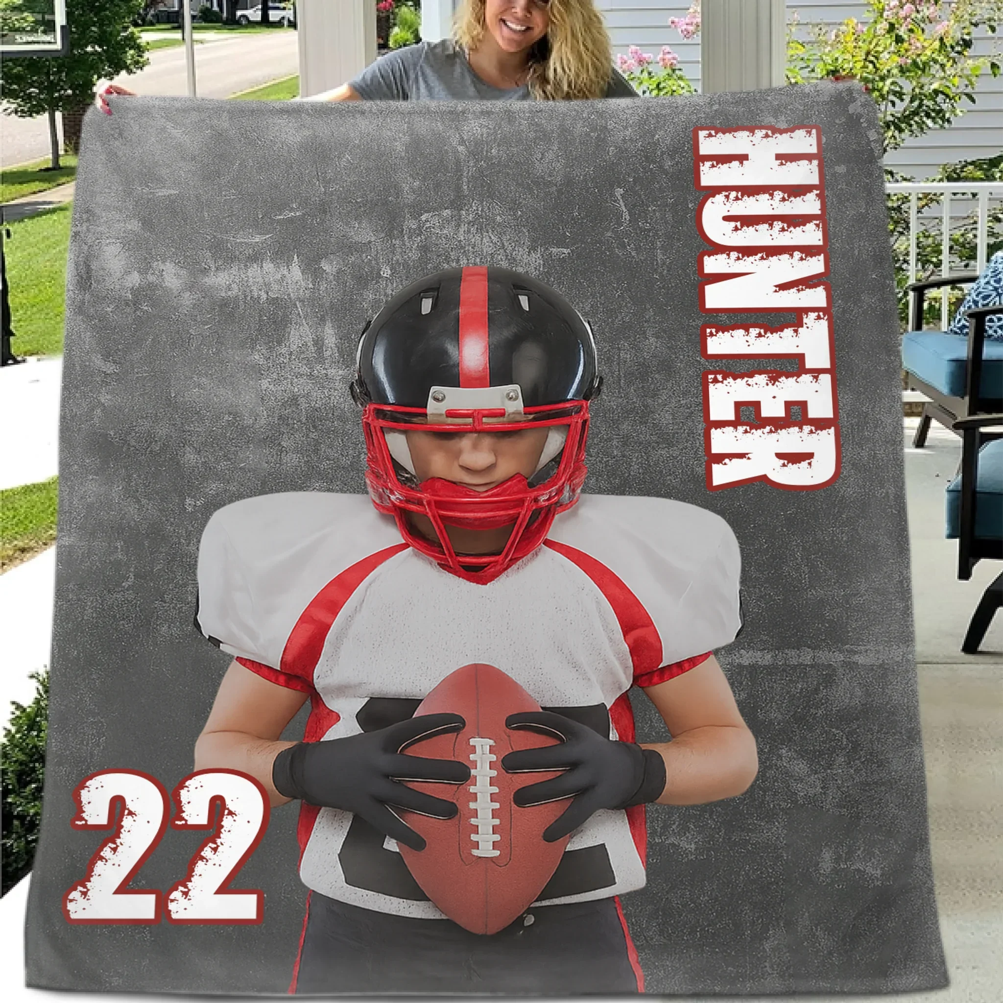 Personalized Football Blanket Custom Sport Gift-Teen Boy Football Gift For NFL Custom Football Blanket With