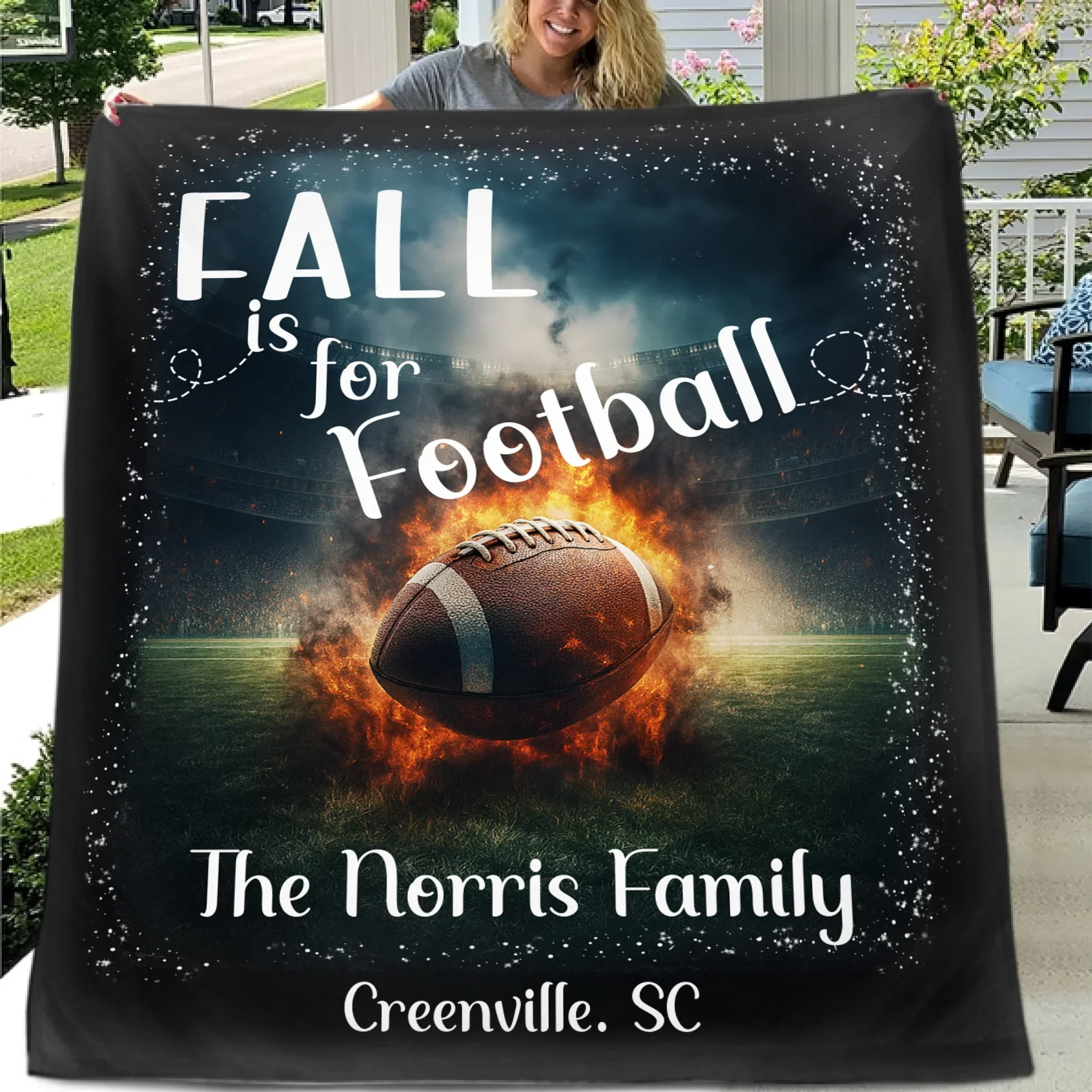 Custom Fall Football Blanket - Personalized Autumn Sports Throw - Teen Boys Gift for Football Fans