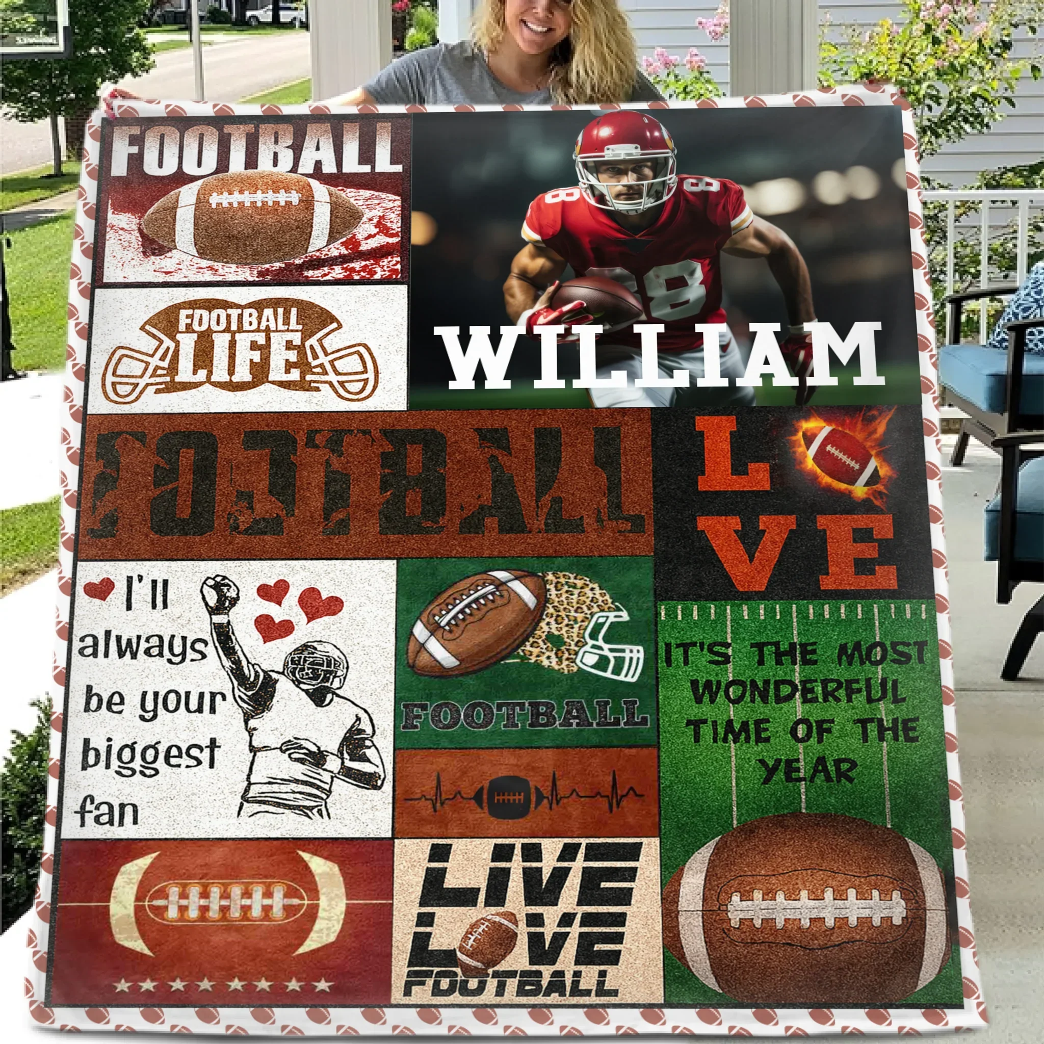 Custom Football Life Blanket - Personalized Sports Throw with Football Design - Gift for Football Fans