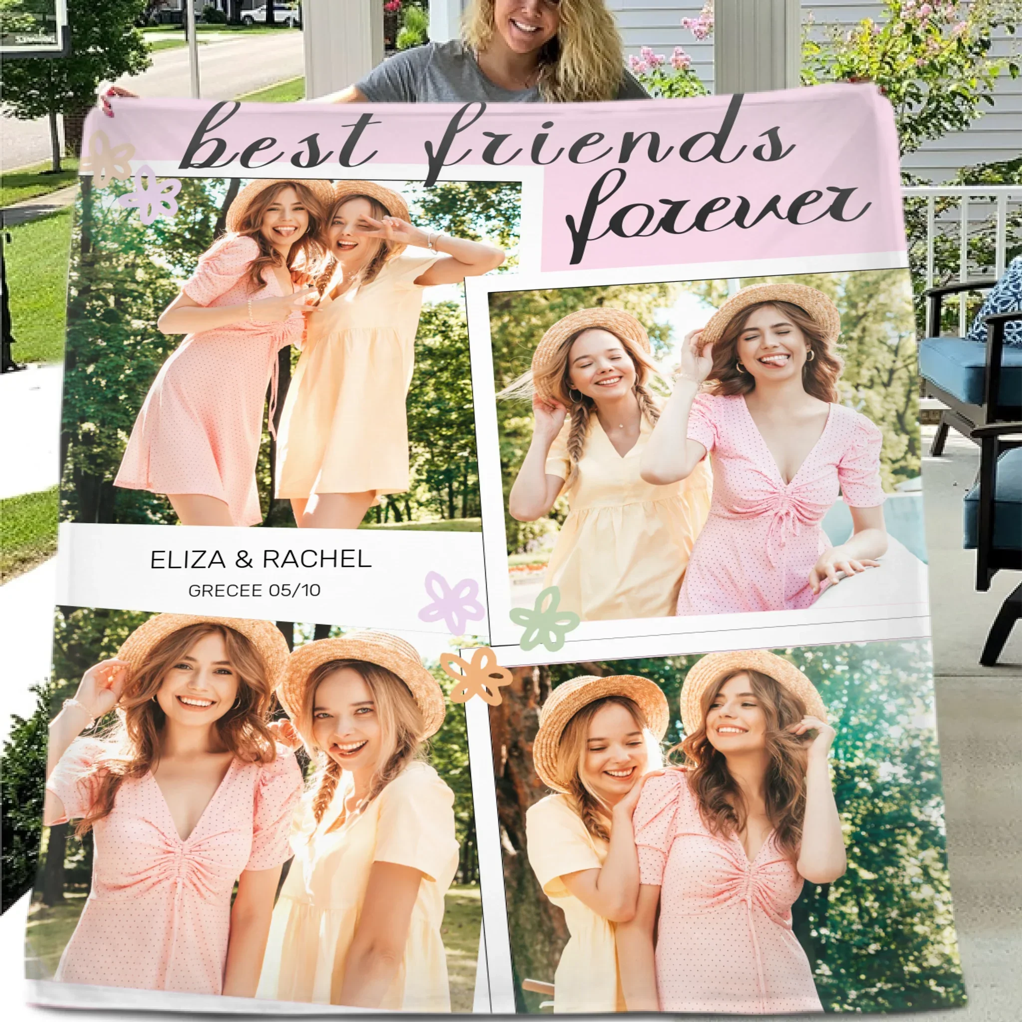 Custom Best Friend Photo Blanket – Personalized Friendship Picture Throw – Gift for Besties