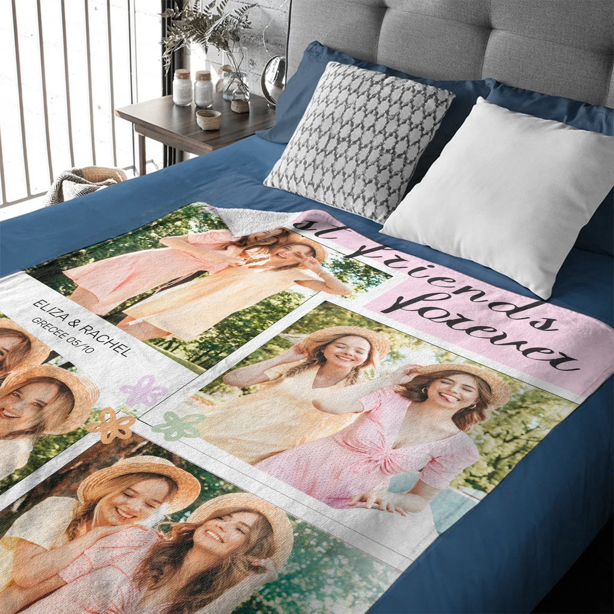 Custom Best Friend Photo Blanket – Personalized Friendship Picture Throw – Gift for Besties