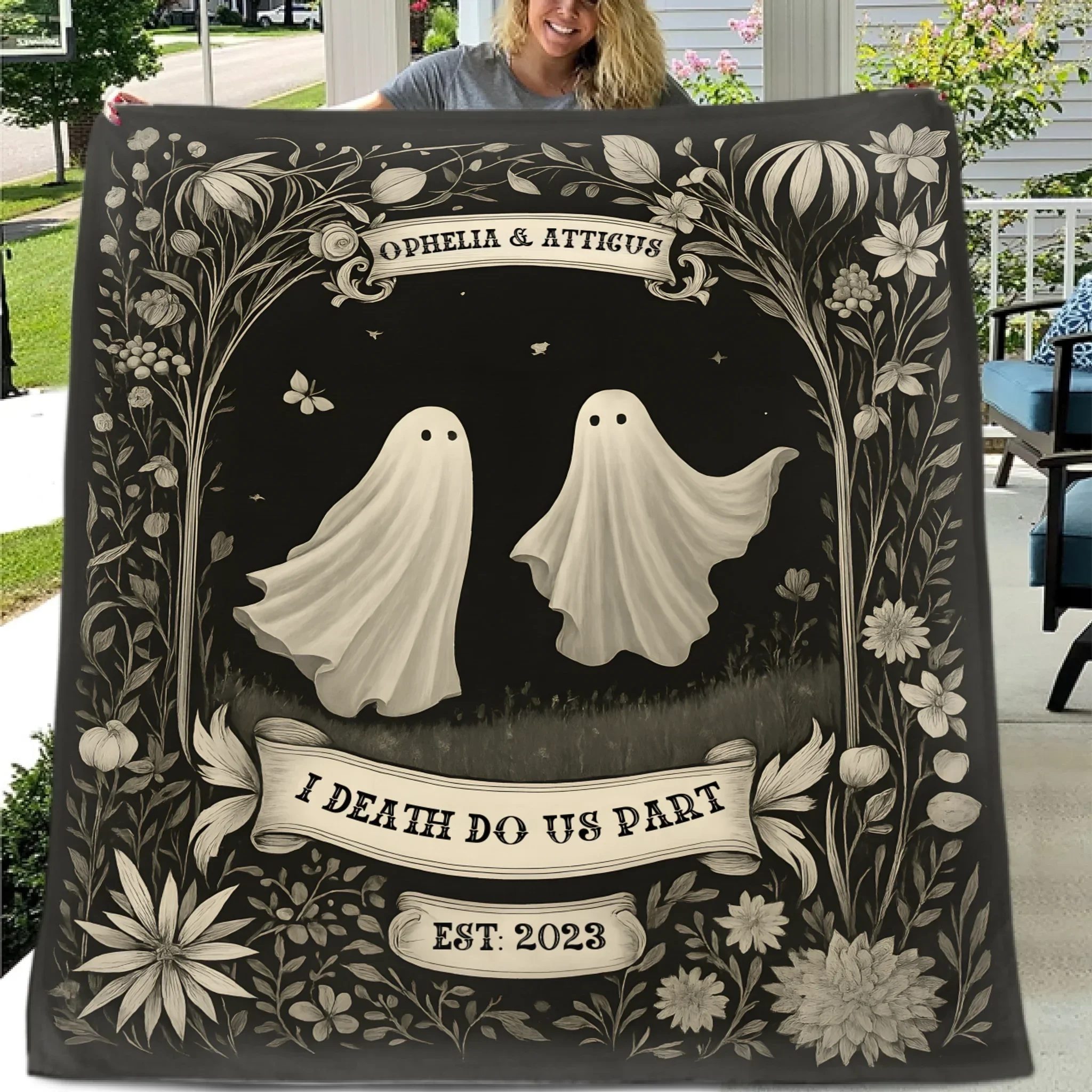 👻Ghost Couple 'Till Death Do Us Part' - Personalized Blanket - Spooky Halloween Gifts/Anniversary Gifts