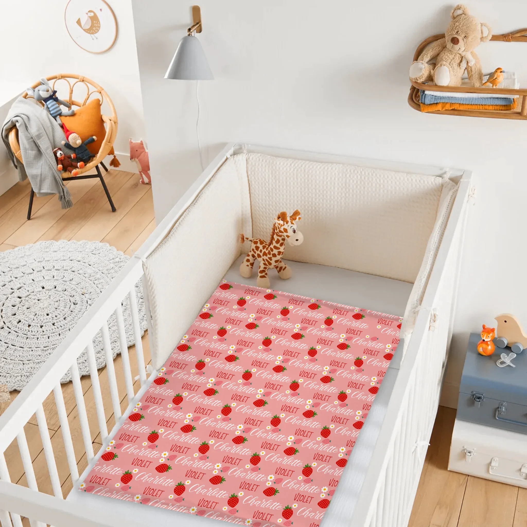 🍓Customized Strawberry Blanket - Personalized Name Toddler Blanket - Gift for Baby Girl, Kids