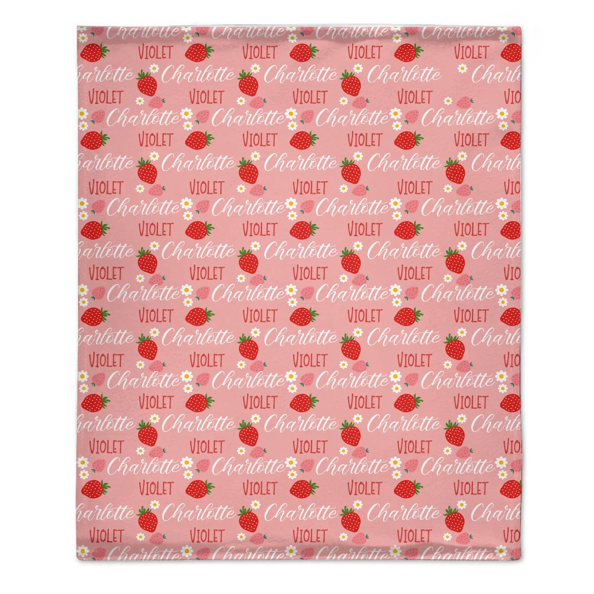 🍓Customized Strawberry Blanket - Personalized Name Toddler Blanket - Gift for Baby Girl, Kids