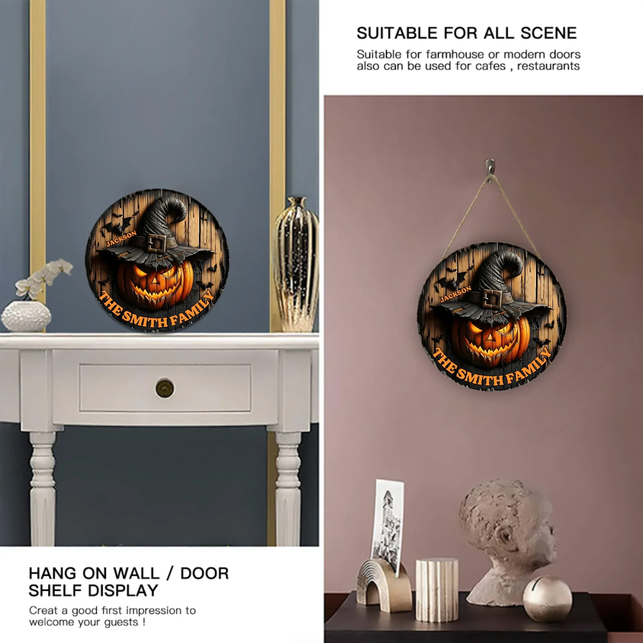 Witch Pumpkin Family - Personalized Name Wooden Sign - Gifts For Family and Halloween Enthusiasts