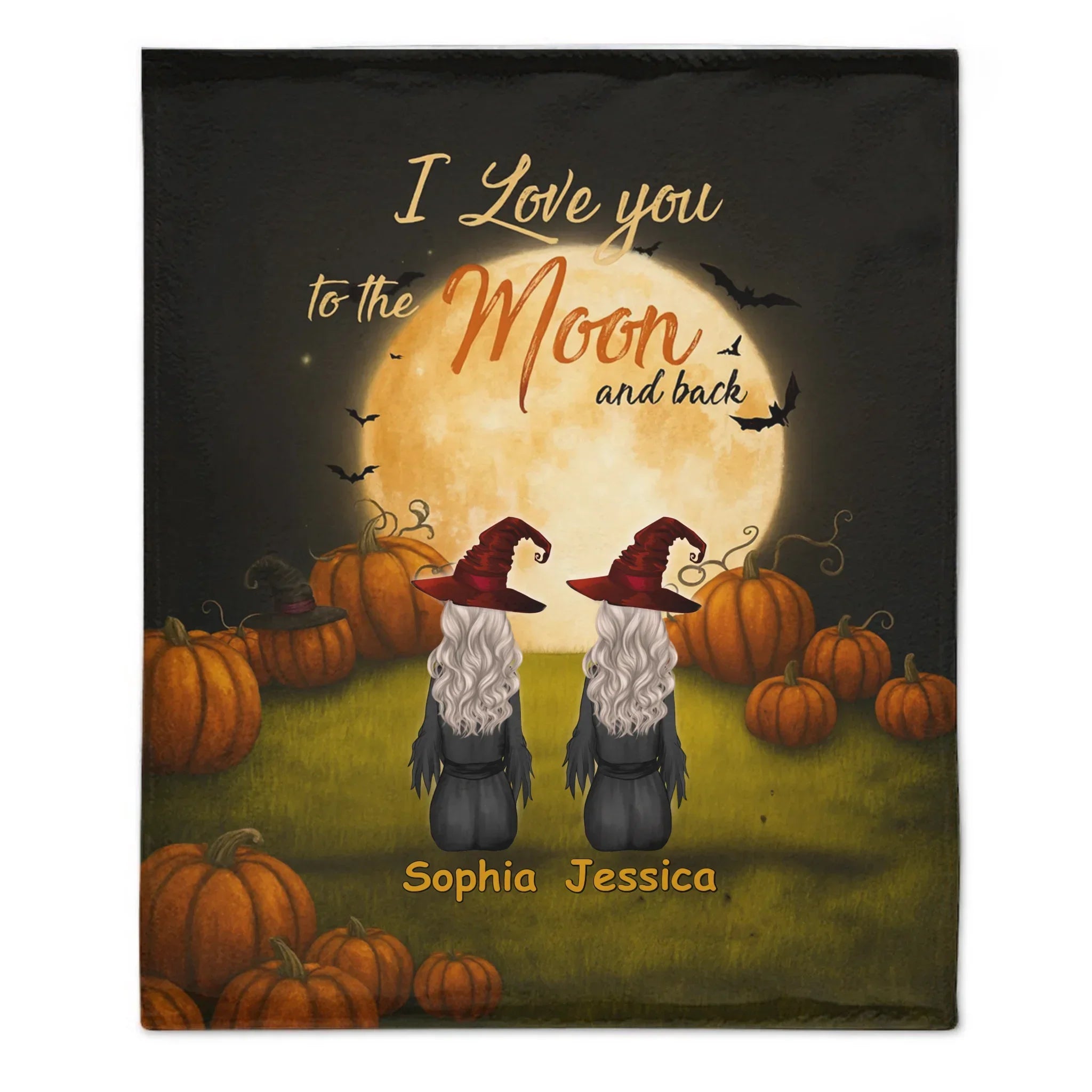 🧙♀️I Love You To The Moon And Back - Personalized Halloween Witches Blanket - Halloween Gifts, Gifts For Besties