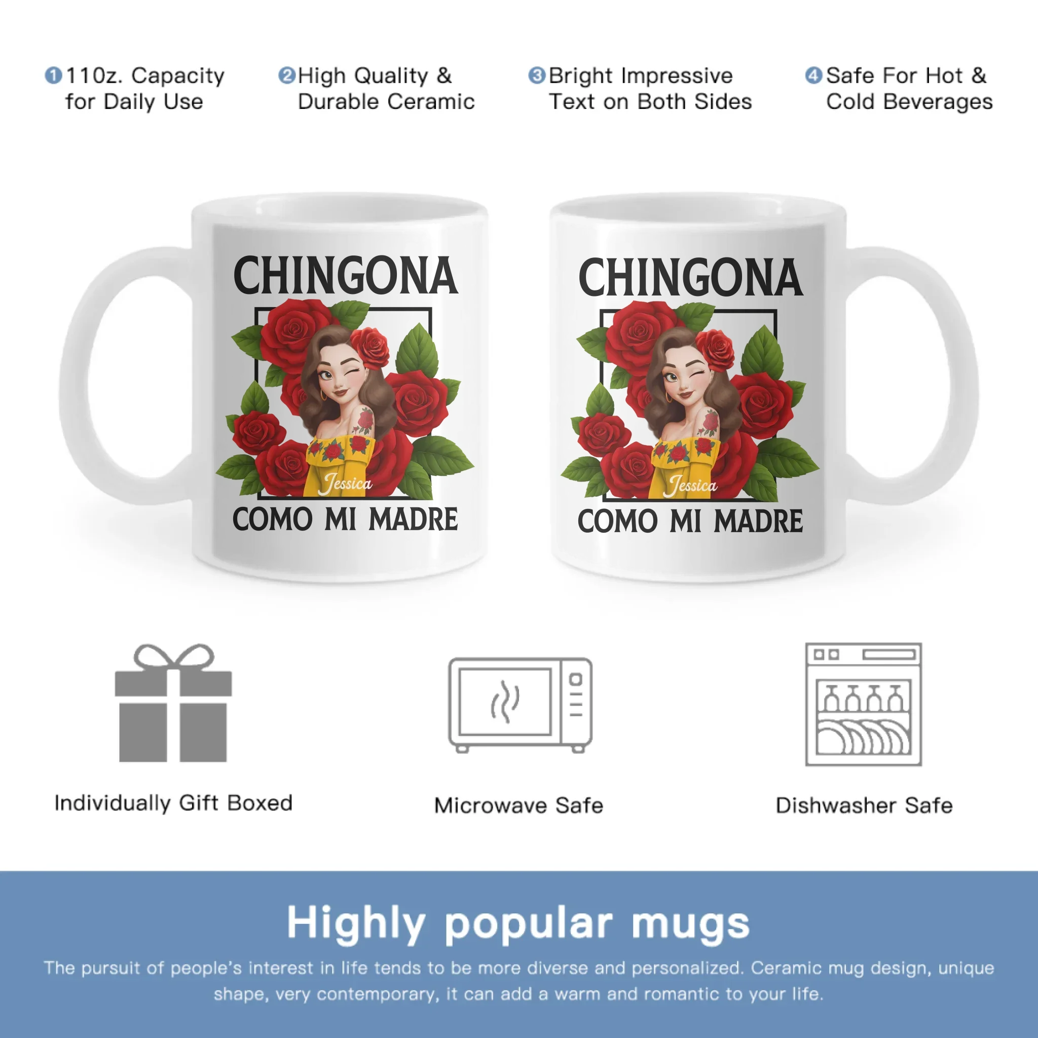Chingona Como Mi Madre Customized Hispanic Mug - Personalized Characters and Name - Gift For Hispanics And Latinos