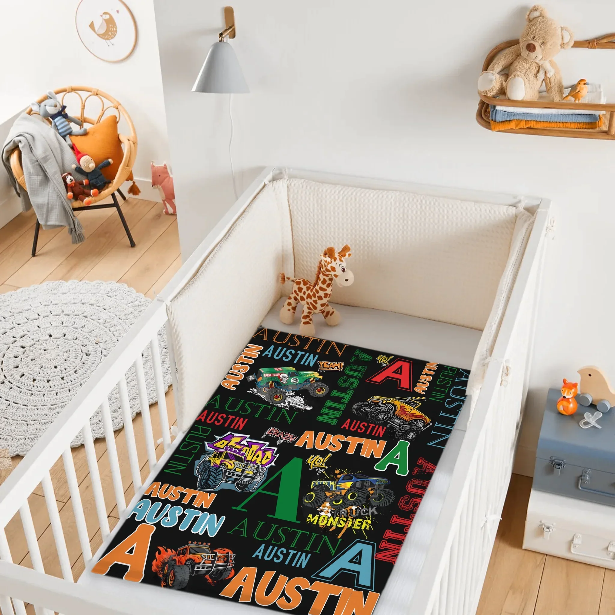 Custom Monster Truck Blanket – Personalized Off-Road Car Blanket – Gift for Boys