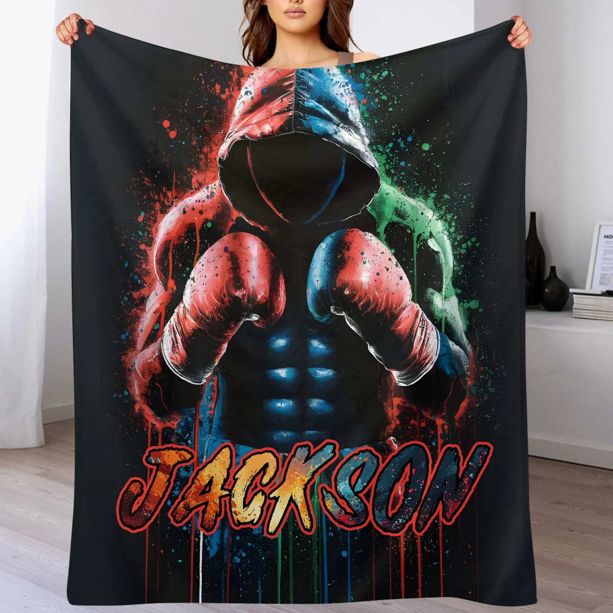 🥊Artistic Style Boxing Custom Blanket - Personalized Name - Boxing Enthusiast Gift