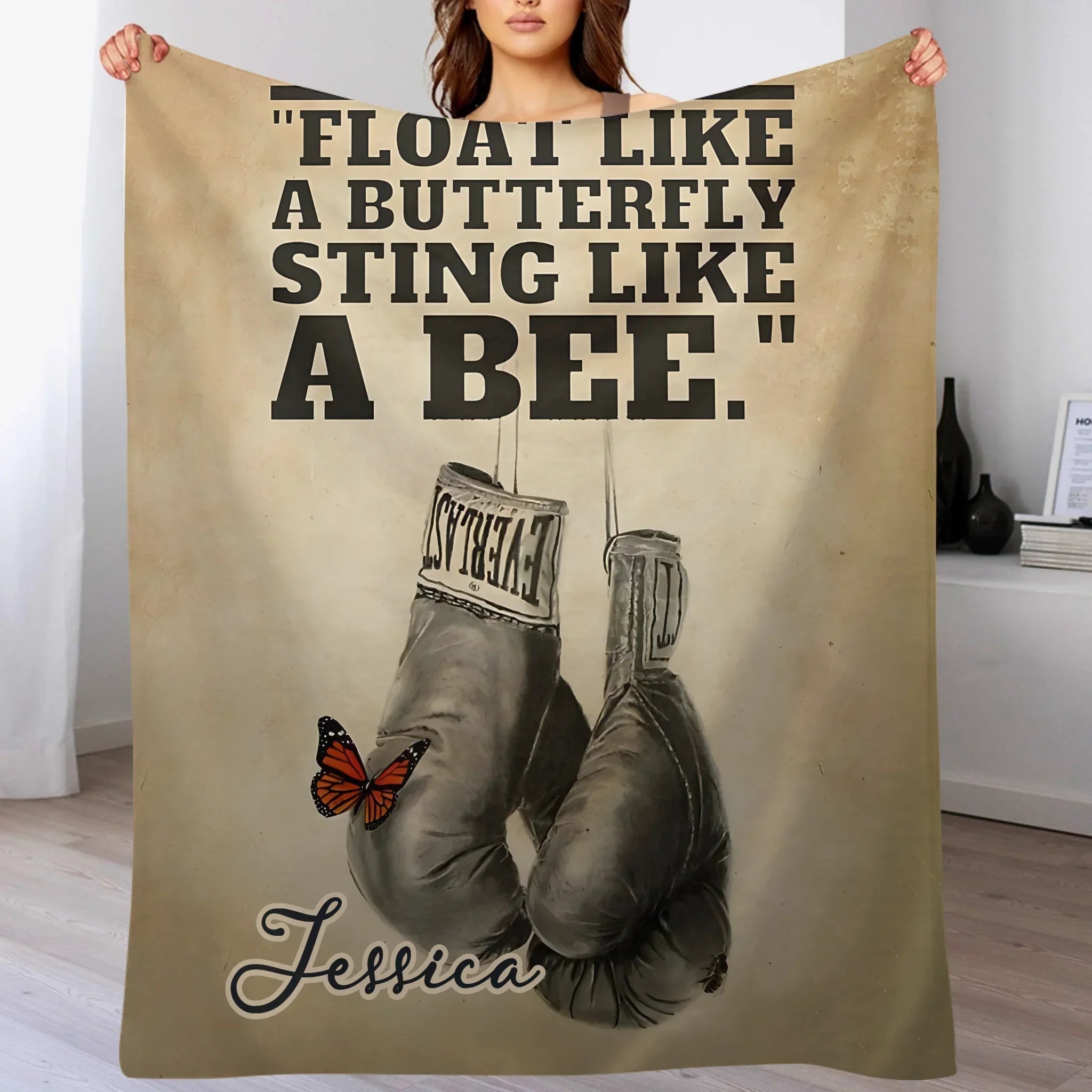 🥊Float Like A Butterfly Sting Like A Bee - Personalized Name Blanket - Boxing Enthusiast Gift