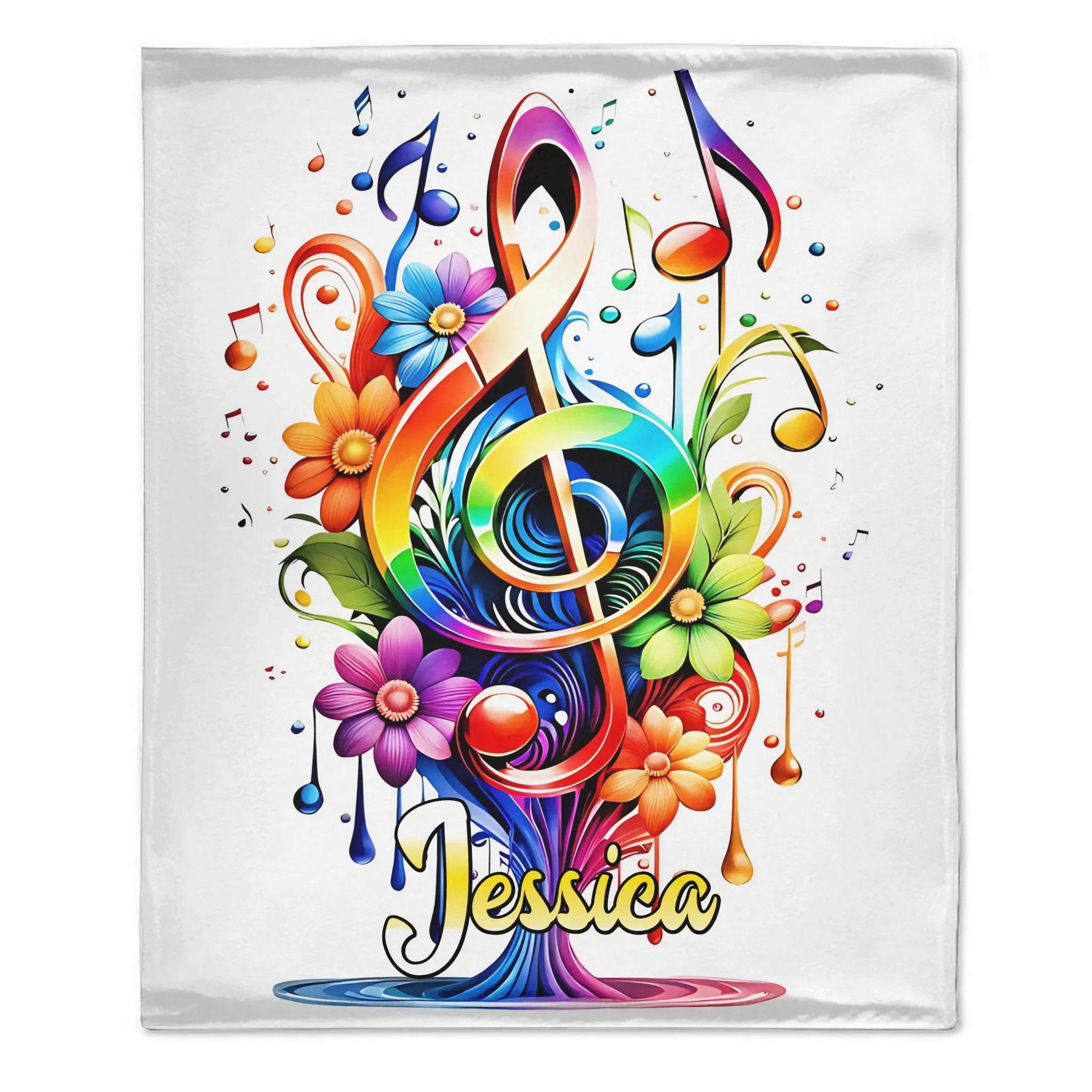 🎵Customized Colorful Clef With Leaves Blanket - Personalized Name - Gifts For Music Lovers