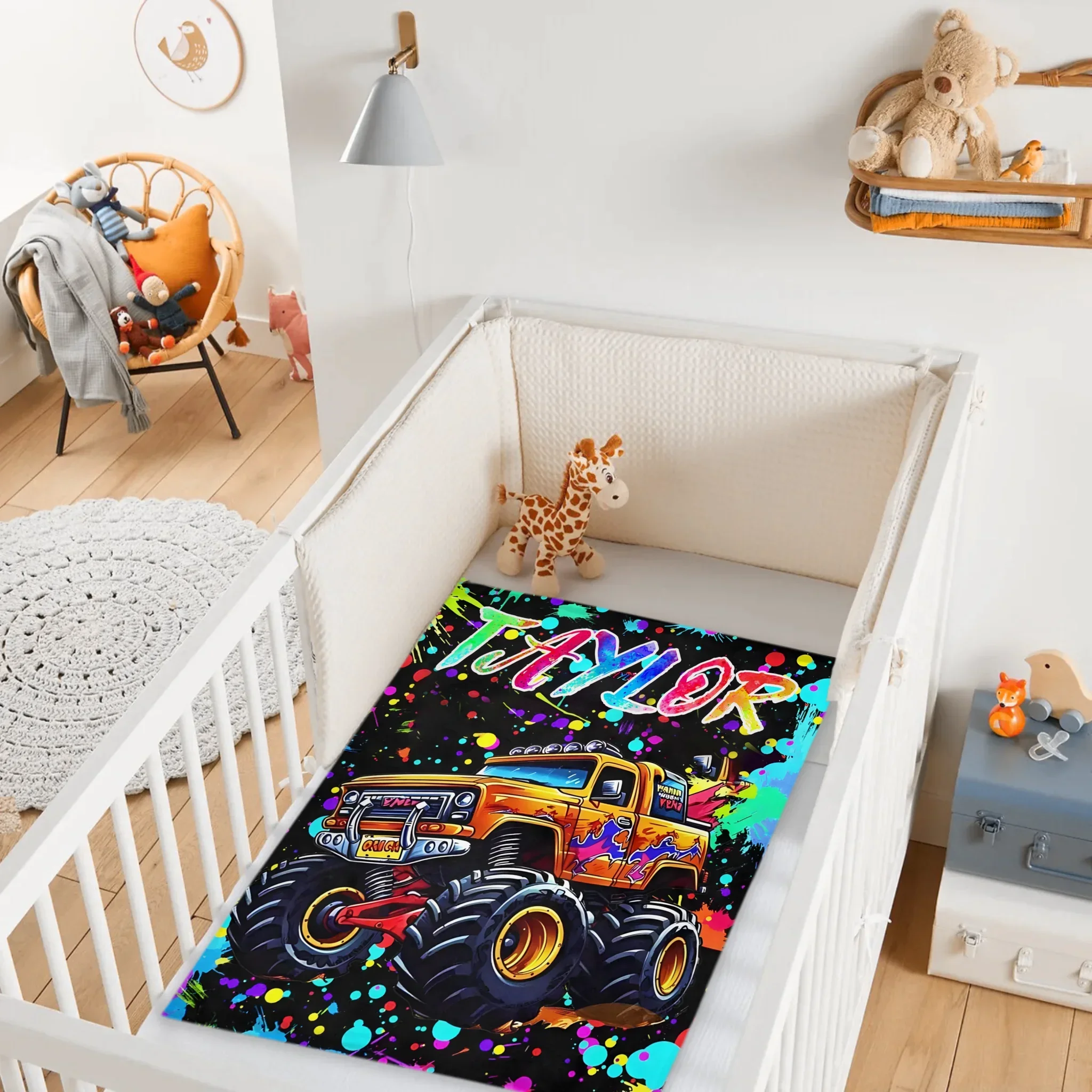 Custom Name Monster Truck Splatter Blanket – Fun Gift for Truck Lovers & Kids