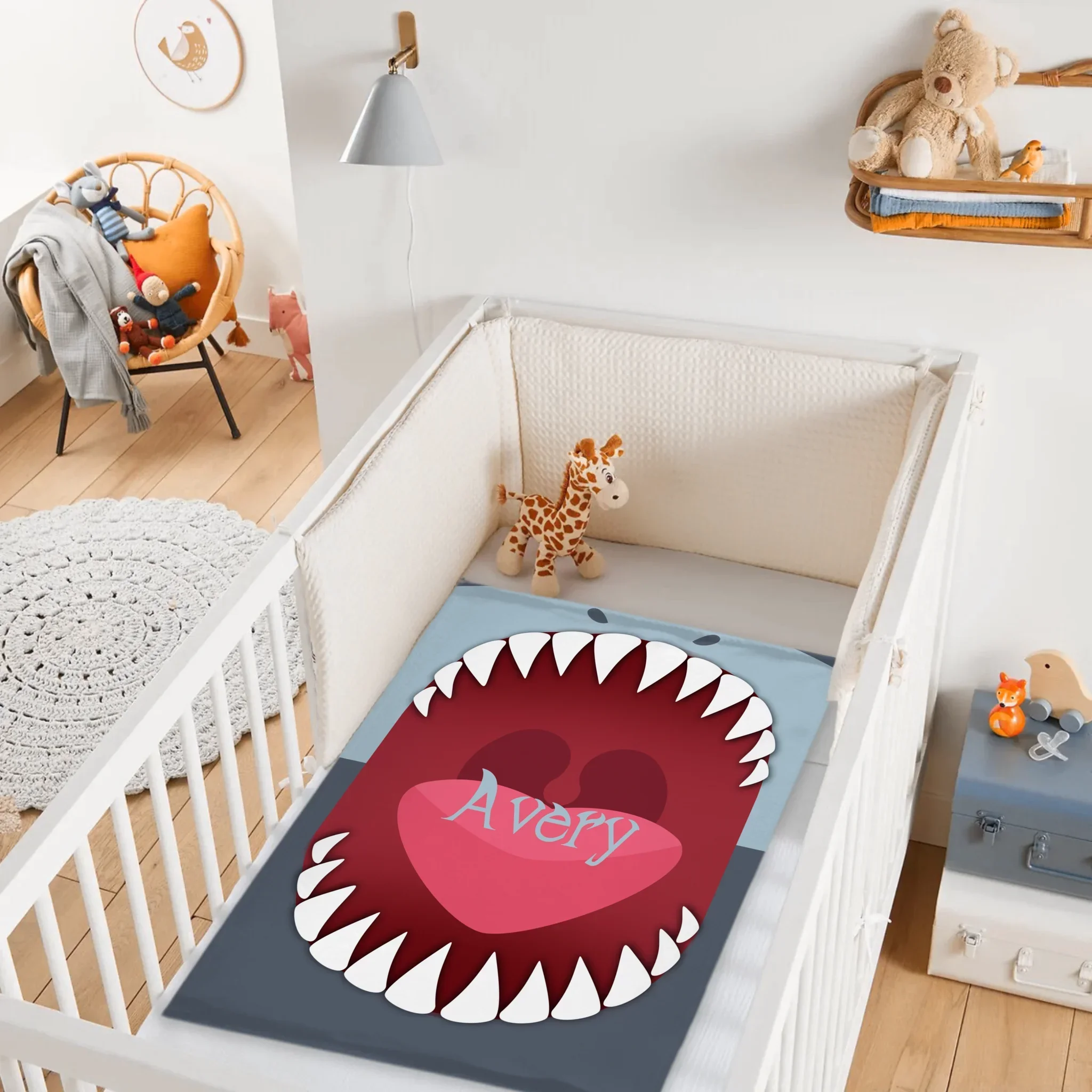 Customized Shark Blanket – Personalized Name Flannel Blanket – Gift for Kids